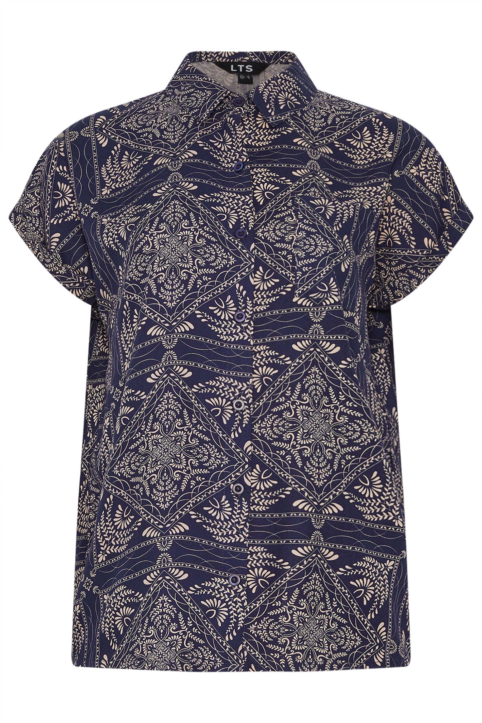 LTS Tall Navy Blue Tile Print Button Shirt | Long Tall Sally 6