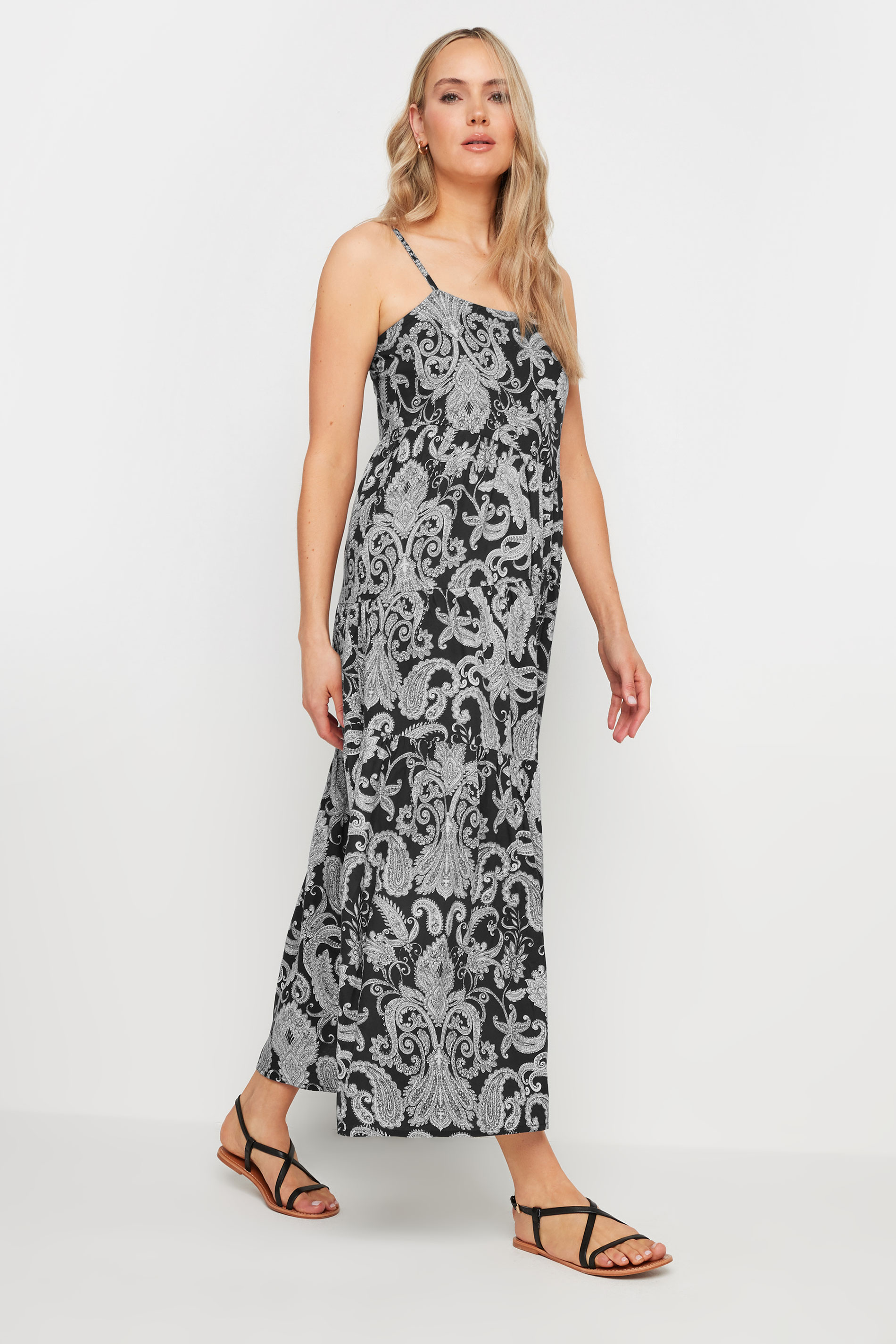 LTS Tall Women's Black Paisley Print Strappy Midi Dress | Long Tall Sally 1