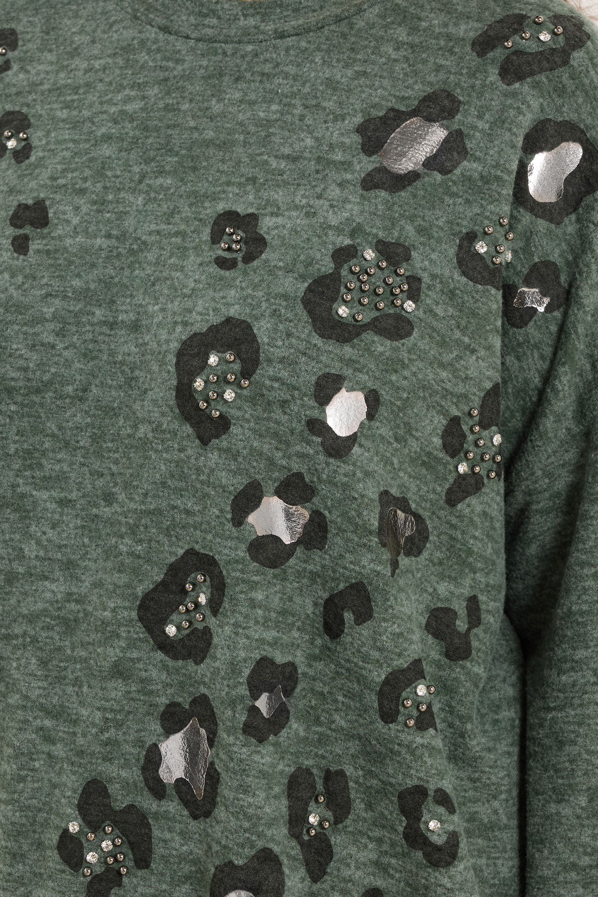 YOURS Plus Size Green Leopard Animal Print Stud Jumper | Yours Clothing 4