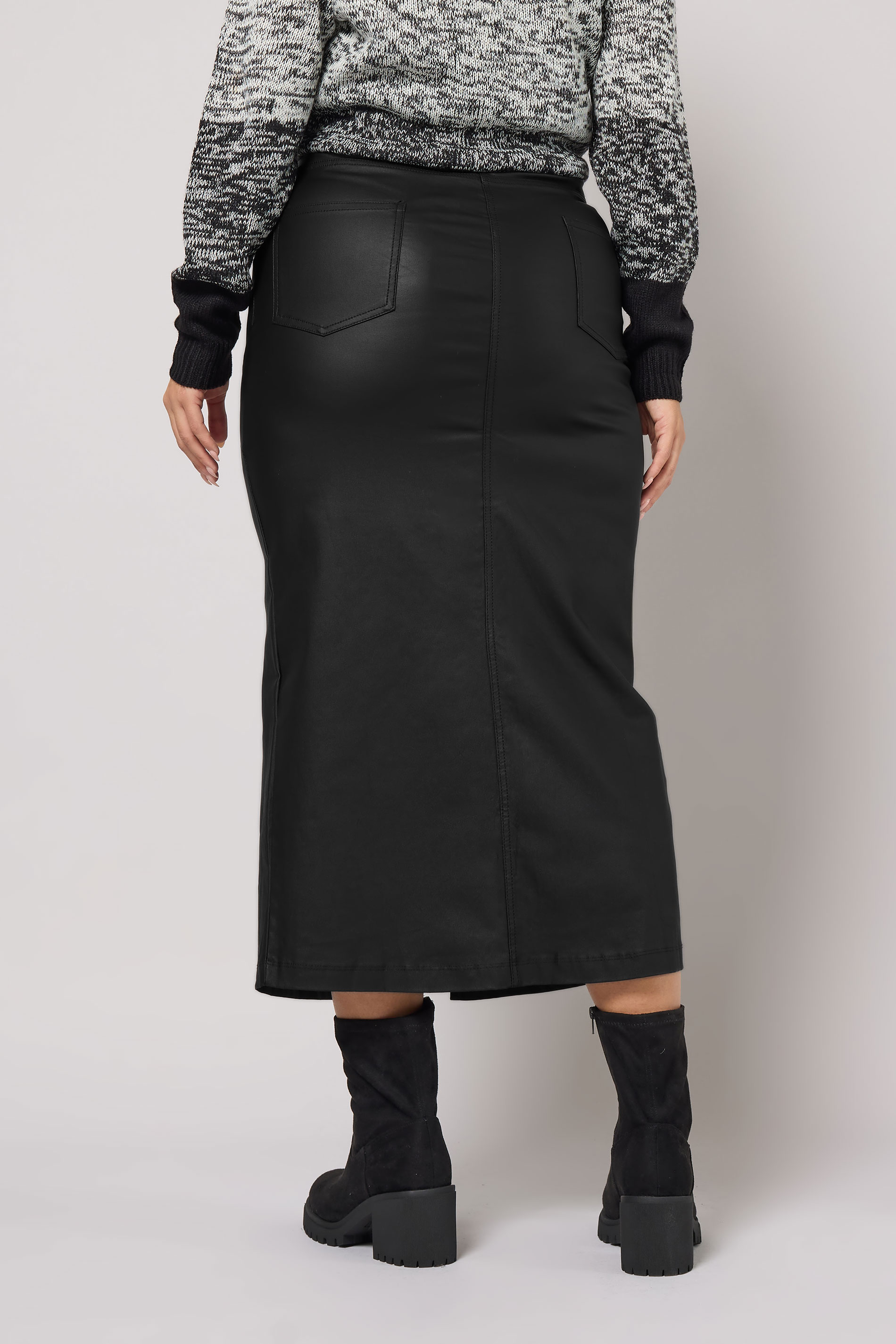 YOURS Plus Size Black Coated Split Hem Midaxi Skirt | Yours Clothing 2
