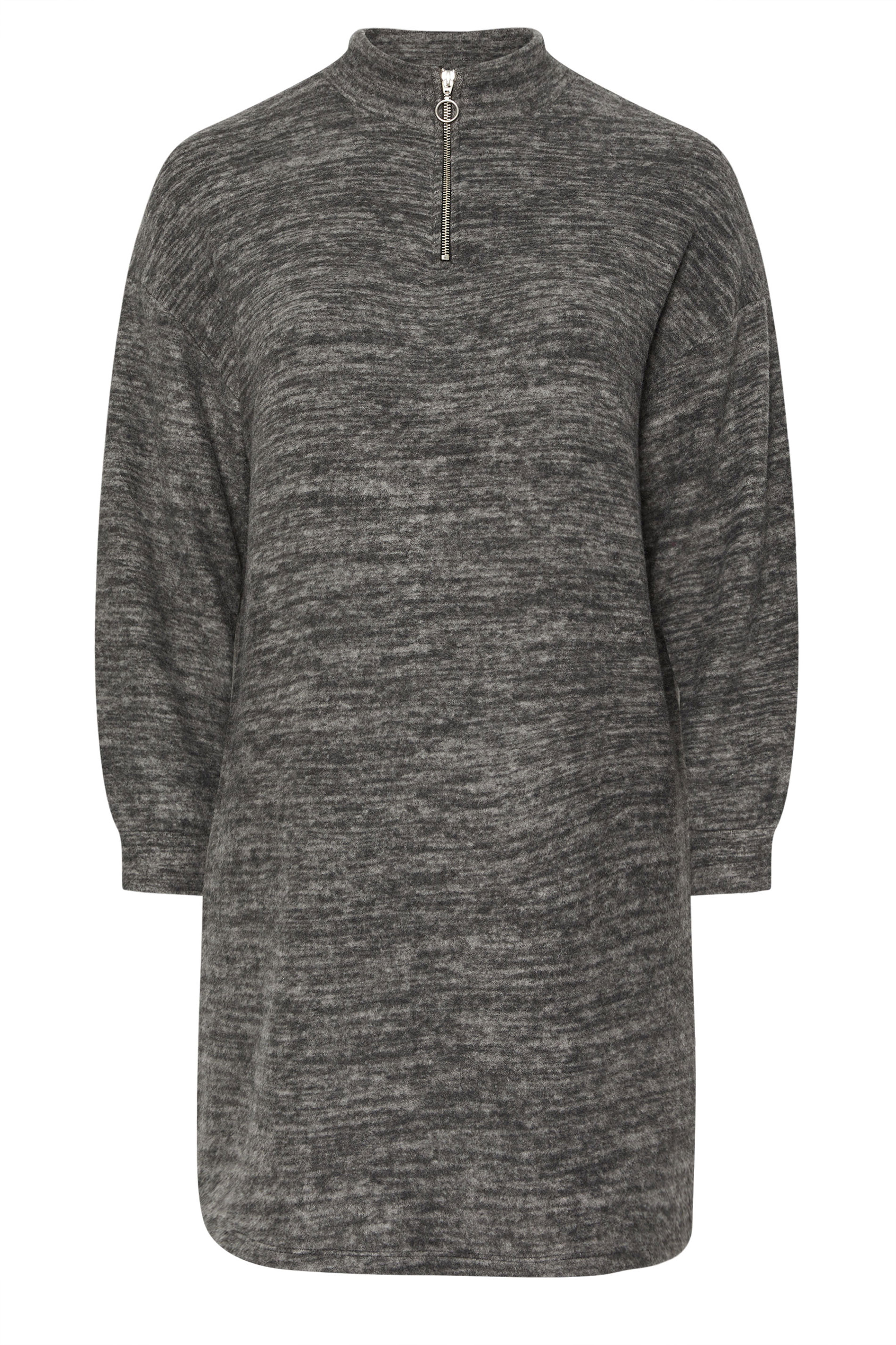 YOURS Plus Size Grey Soft Touch Zip Jumper Dress | Yours Clothing 5