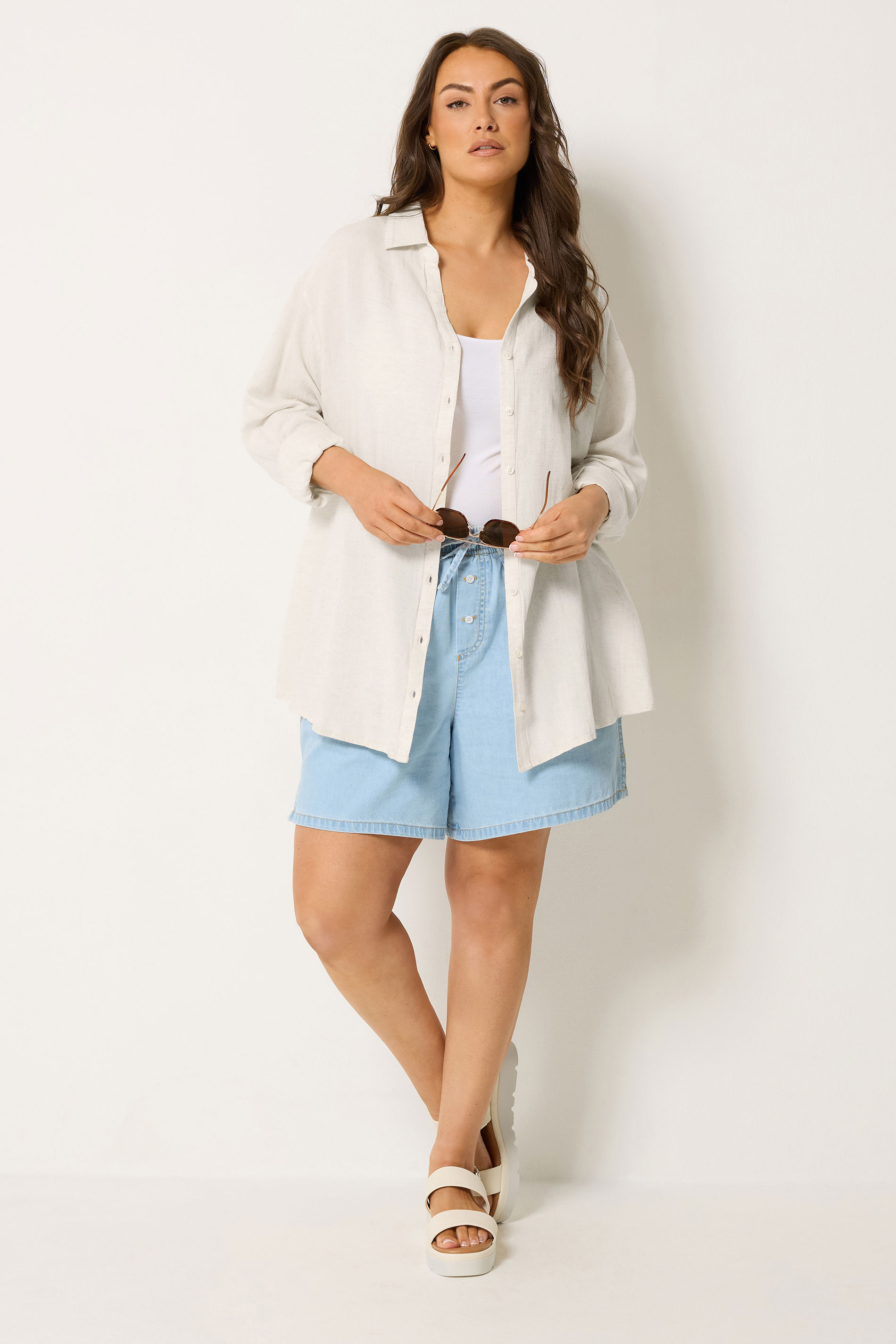 YOURS Plus Size Natural Brown Linen Shirt | Yours Clothing 5