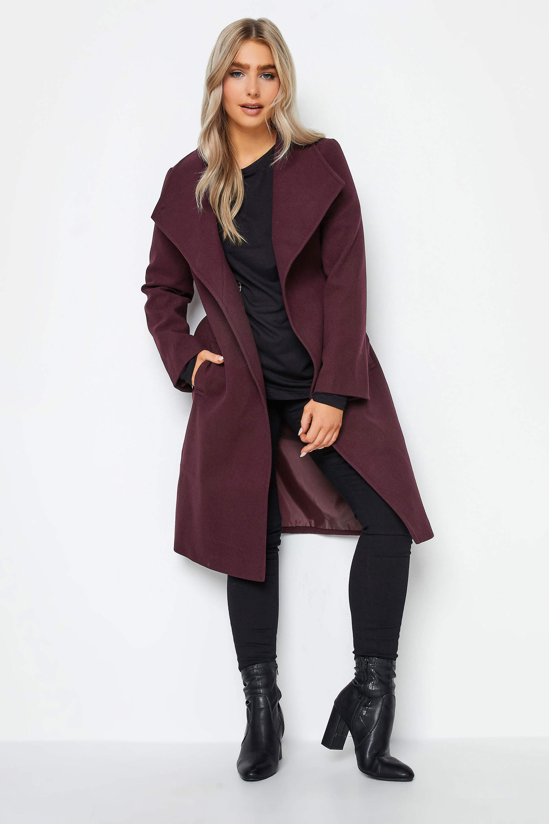 M&Co Wine Red Belted Formal Coat | M&Co 2