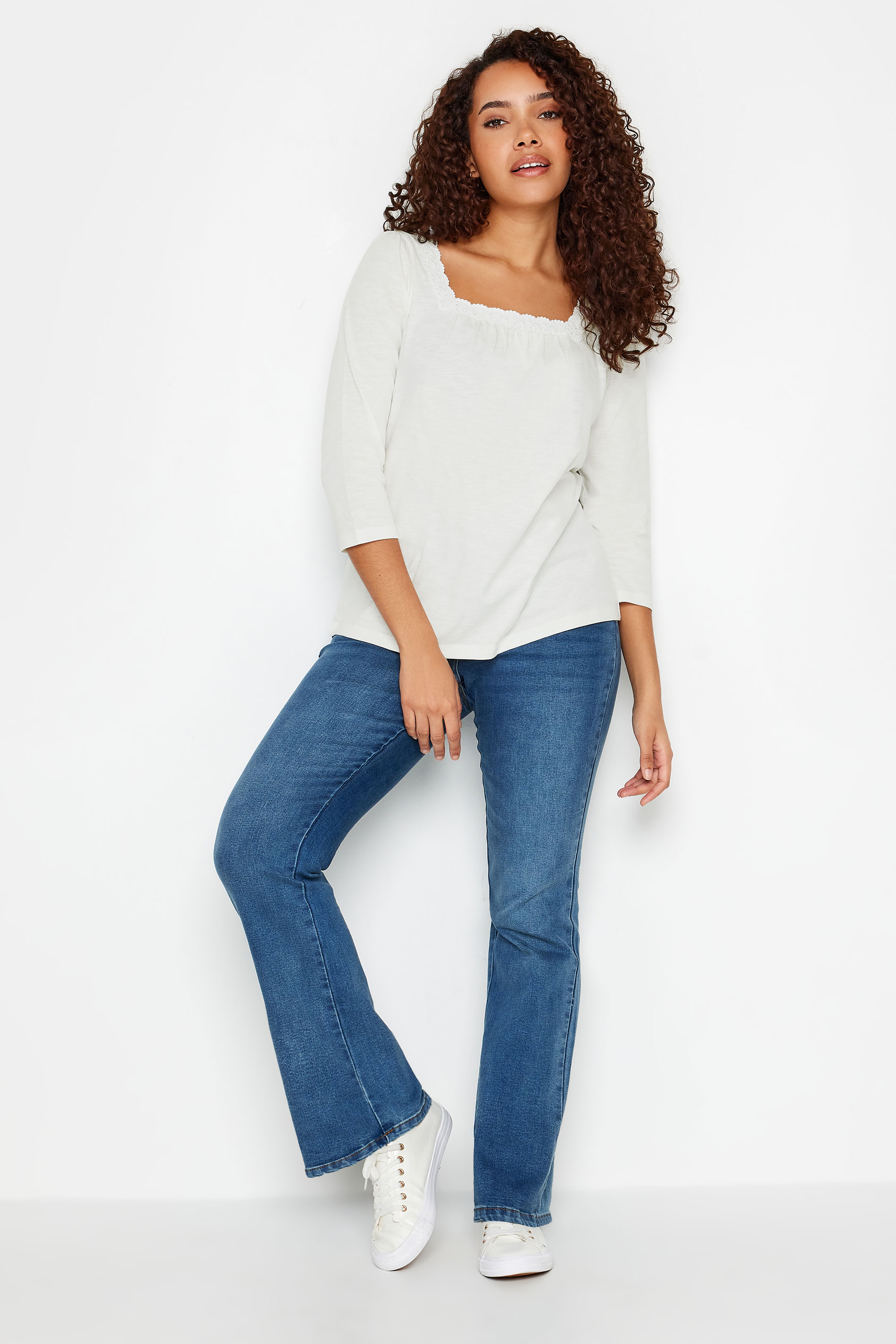M&Co White Square Neck 3/4 Sleeve Top | M&Co 3