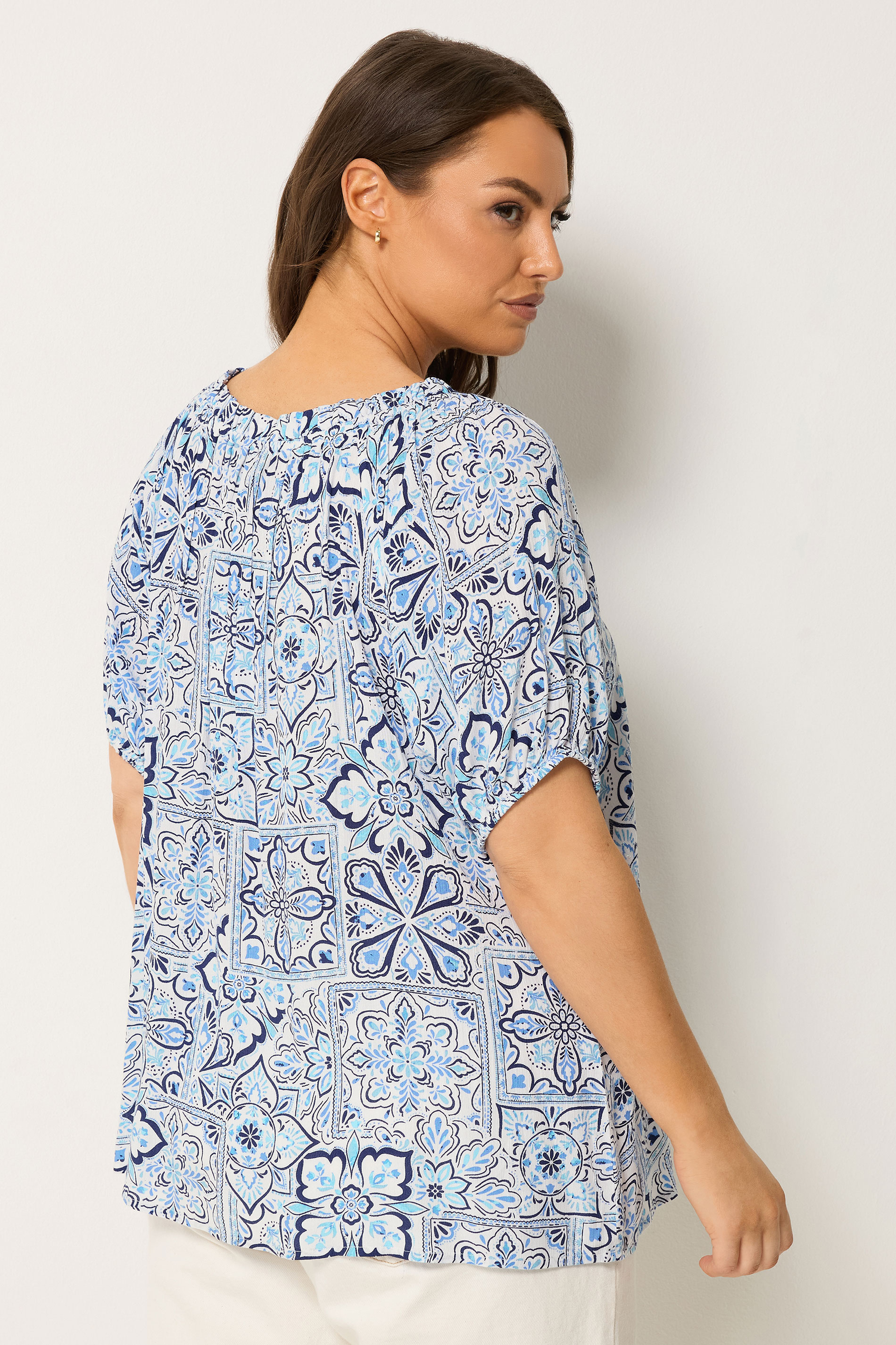 YOURS Plus Size Blue Floral Bardot Top | Yours Clothing 2
