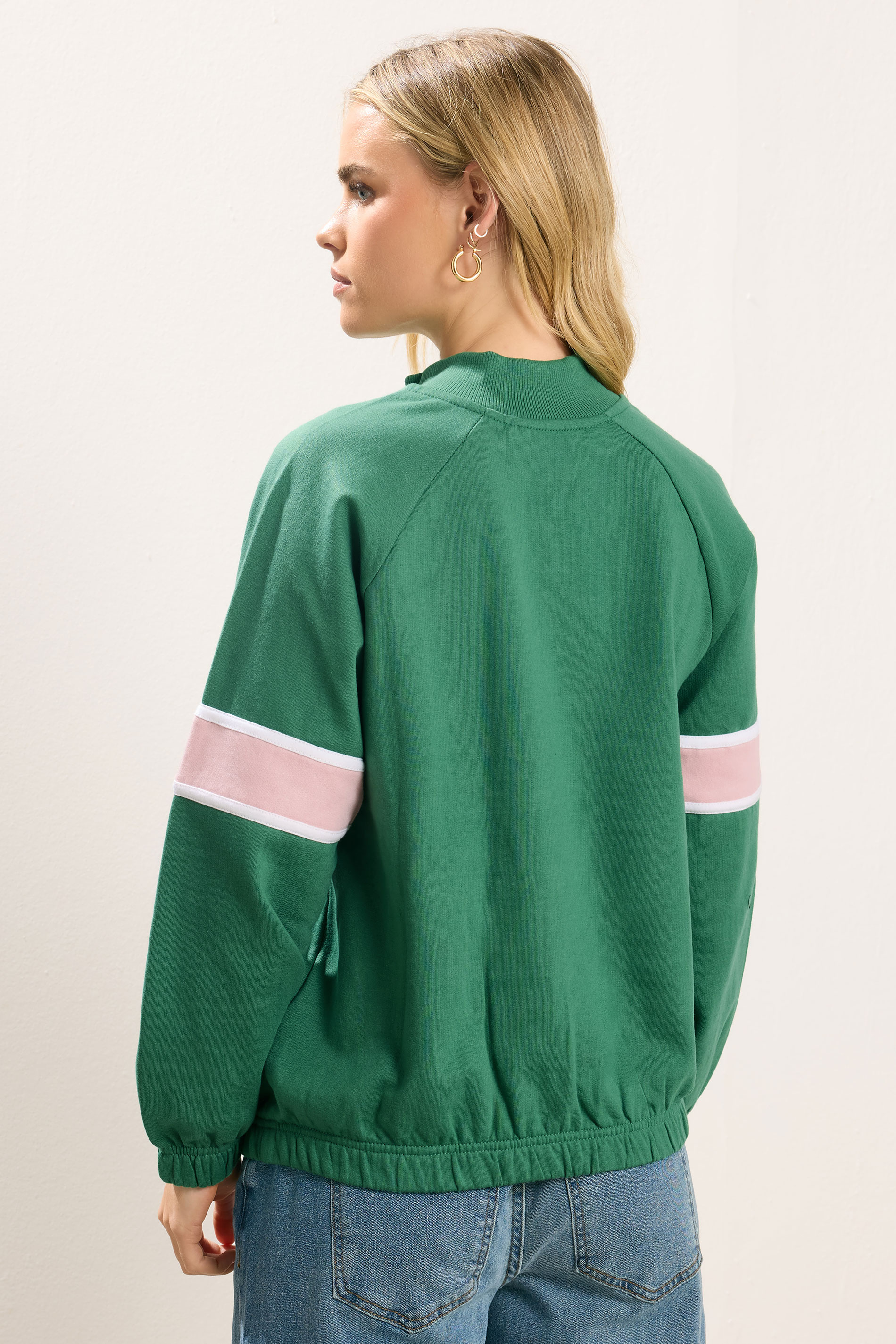 PixieGirl Petite Women's Green Stripe Quarter Zip Sweatshirt | PixieGirl 2