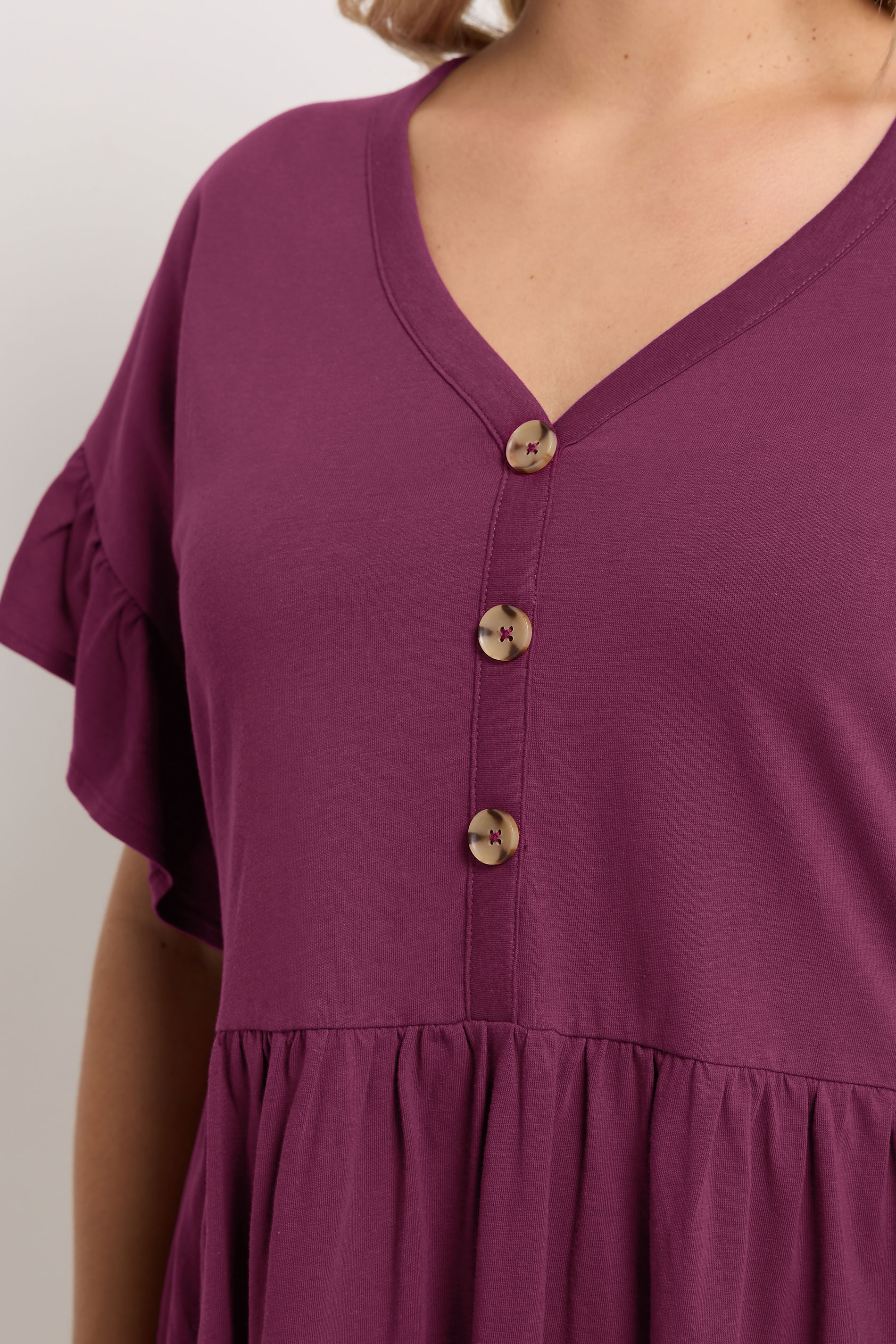 YOURS Plus Size Purple Peplum Button Top | Yours Clothing 4