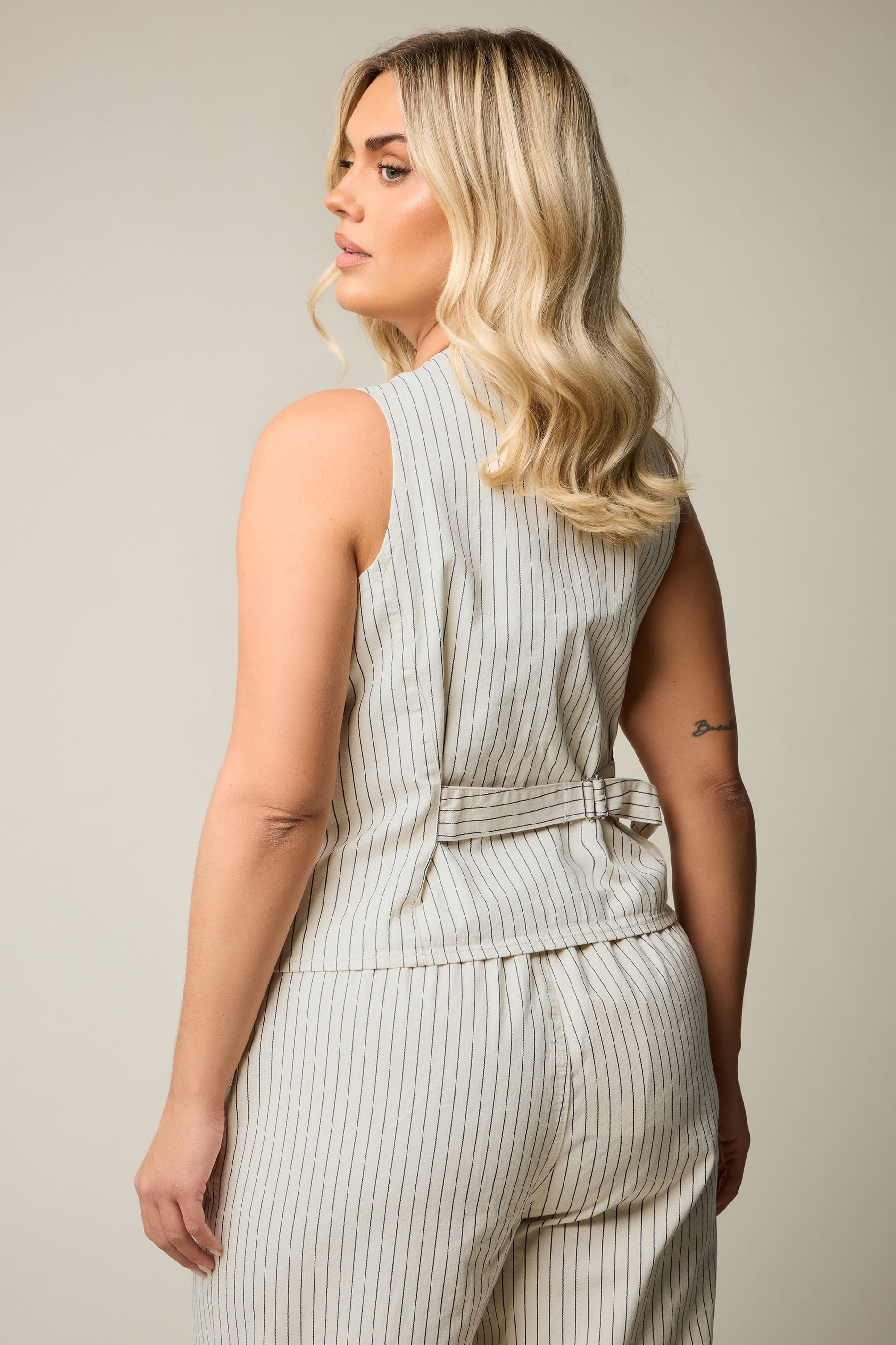 YOURS Plus Size White Pinstripe Denim Waistcoat | Yours Clothing 4