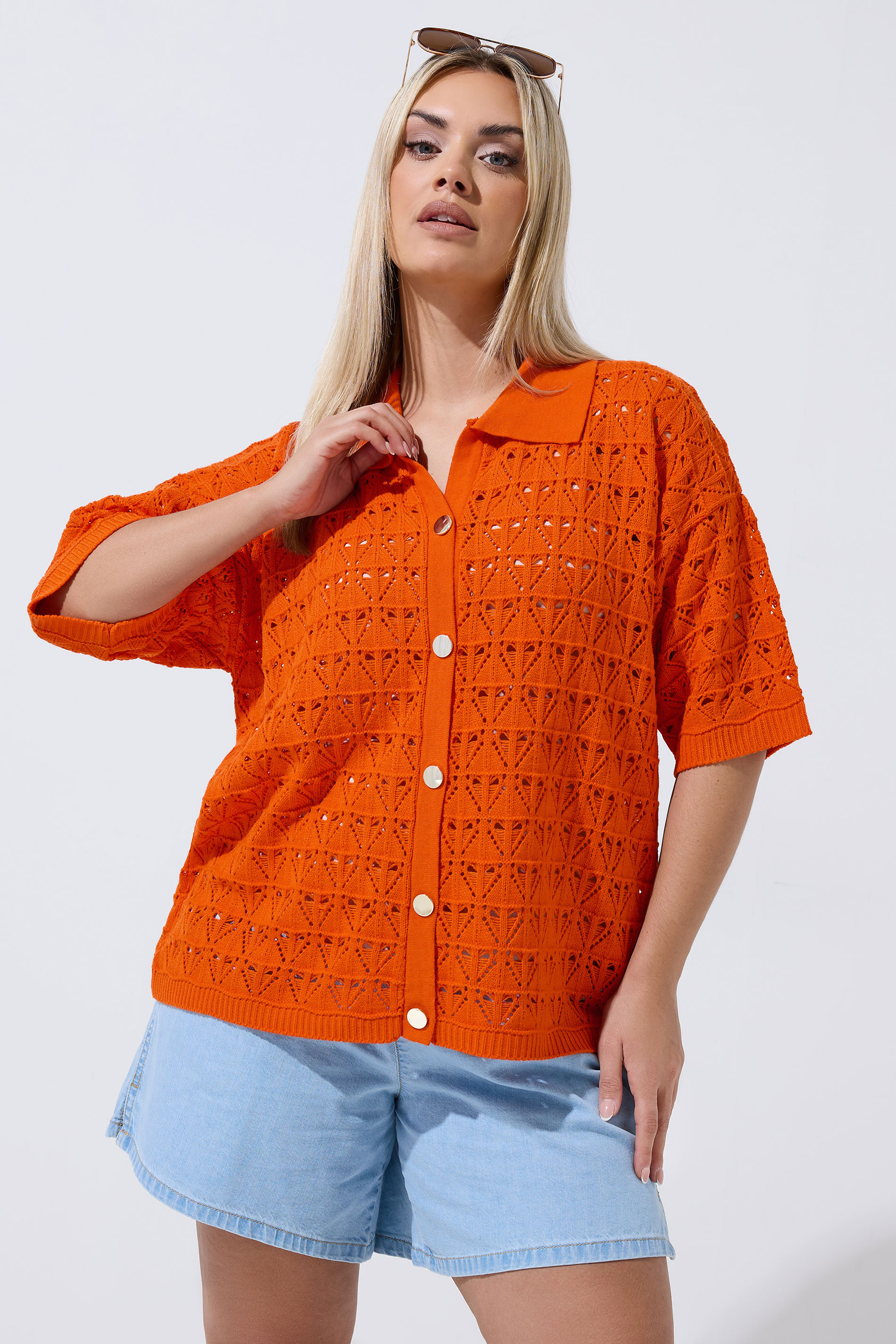 LIMITED COLLECTION Plus Size Orange Crochet Shirt | Yours Clothing 3