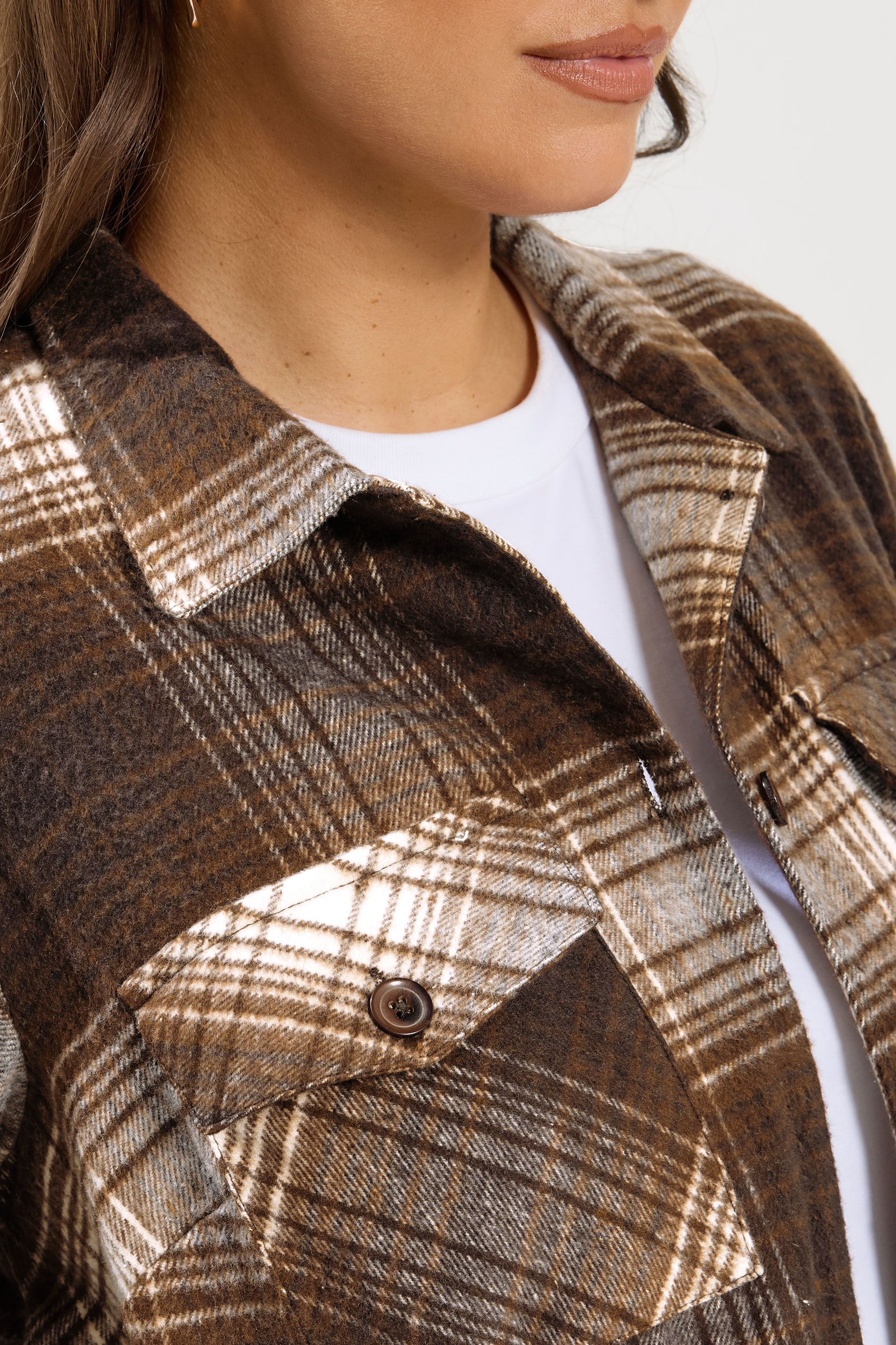 YOURS Plus Size Chocolate Brown Check Shacket | Yours Clothing 5