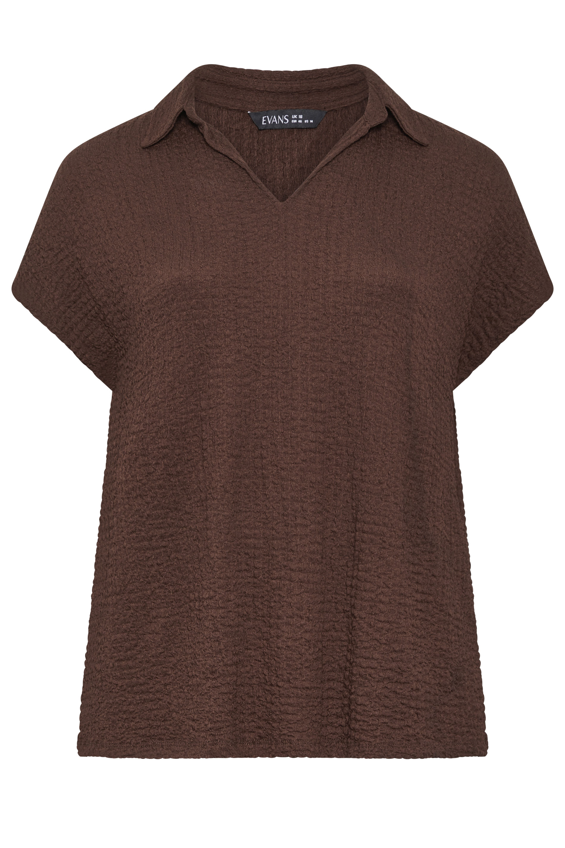 EVANS Plus Size Chocolate Brown Crinkle Short Sleeve Top | Evans 5