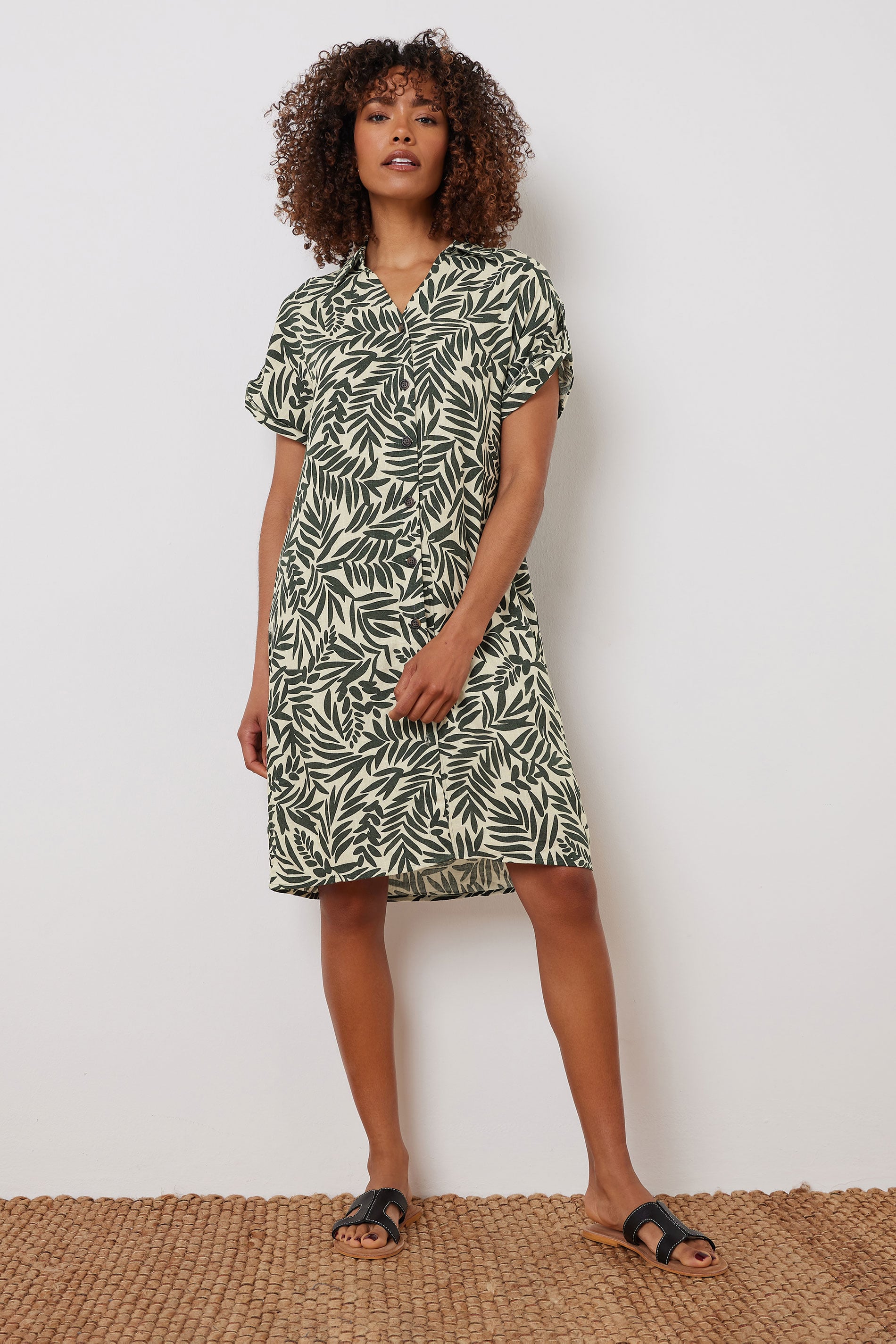 M&Co Stone Brown Leaf Print Relaxed Shirt Dress | M&Co 2