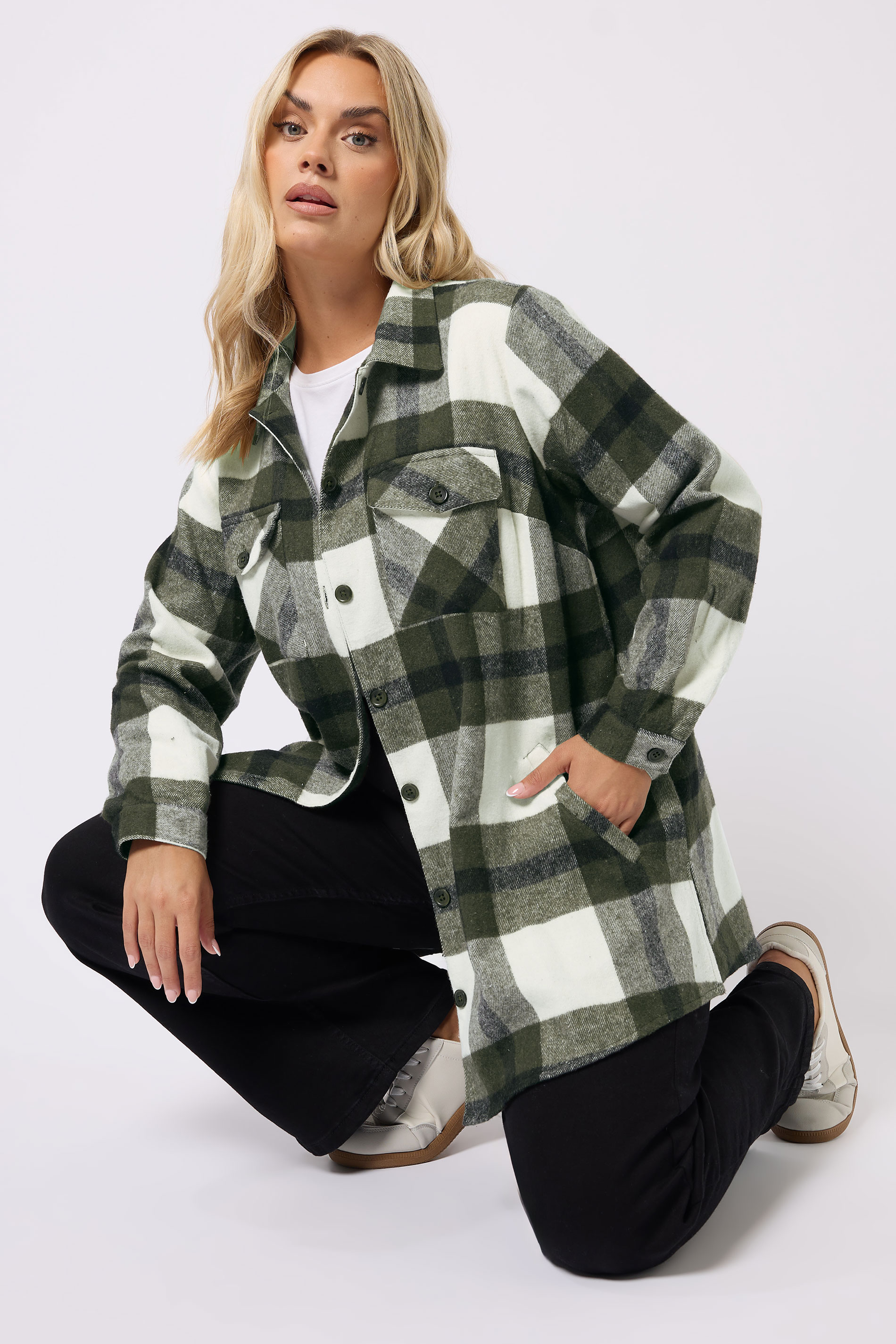 YOURS Plus Size Khaki Green Check Shacket | Yours Clothing 3