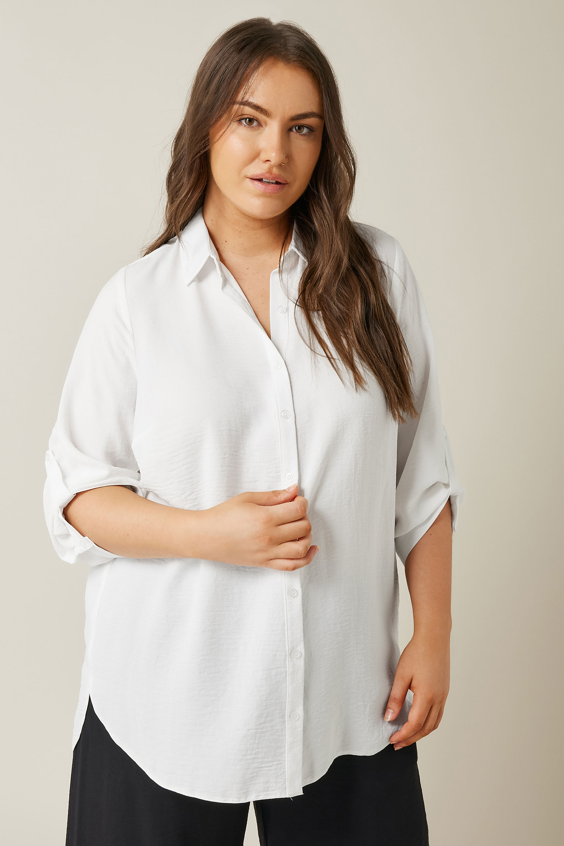 EVANS Plus Size White Tab Sleeve Shirt | Evans 1