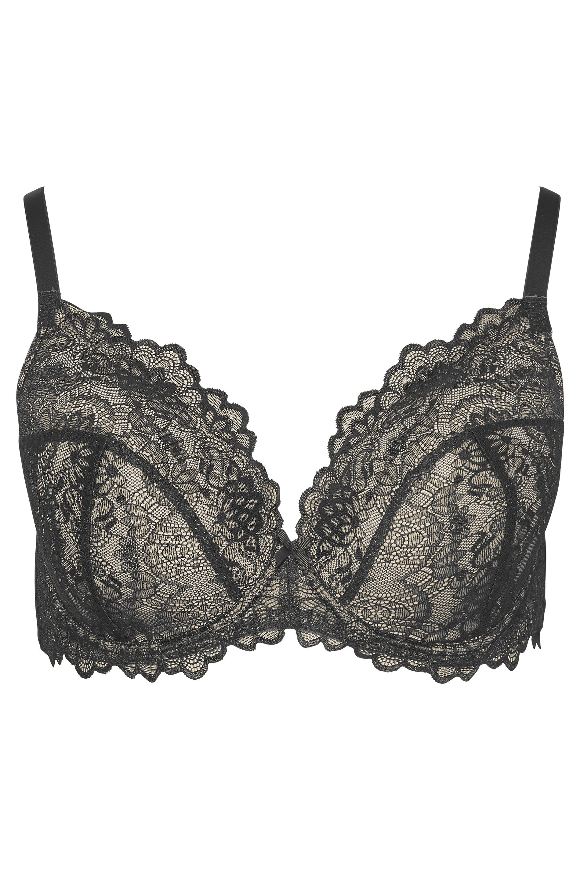 Plus Size Black Lace Padded Underwired Plunge Bra | Yours Clothing 3