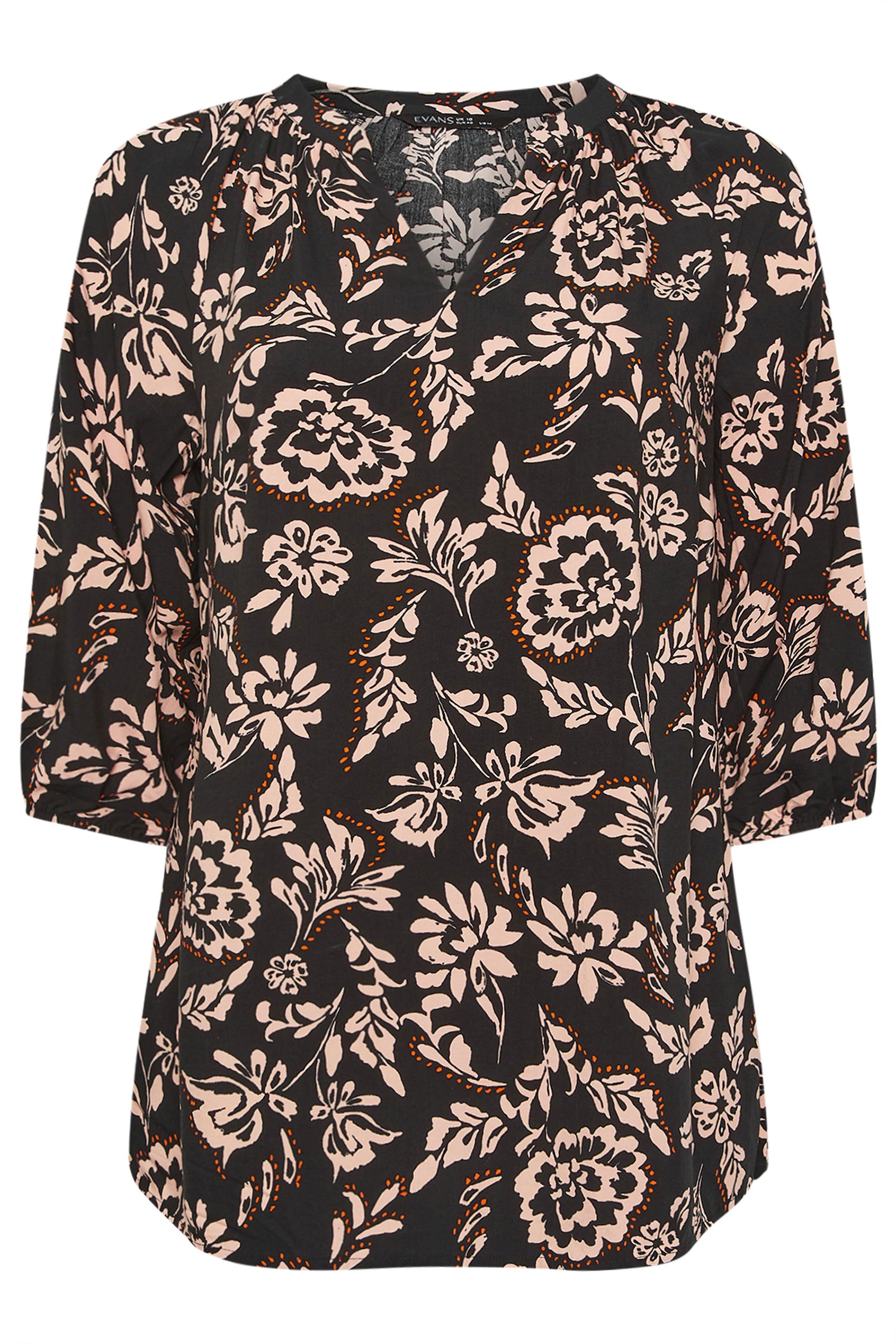 EVANS Plus Size Black Floral Notch Neck Blouse | Evans 5
