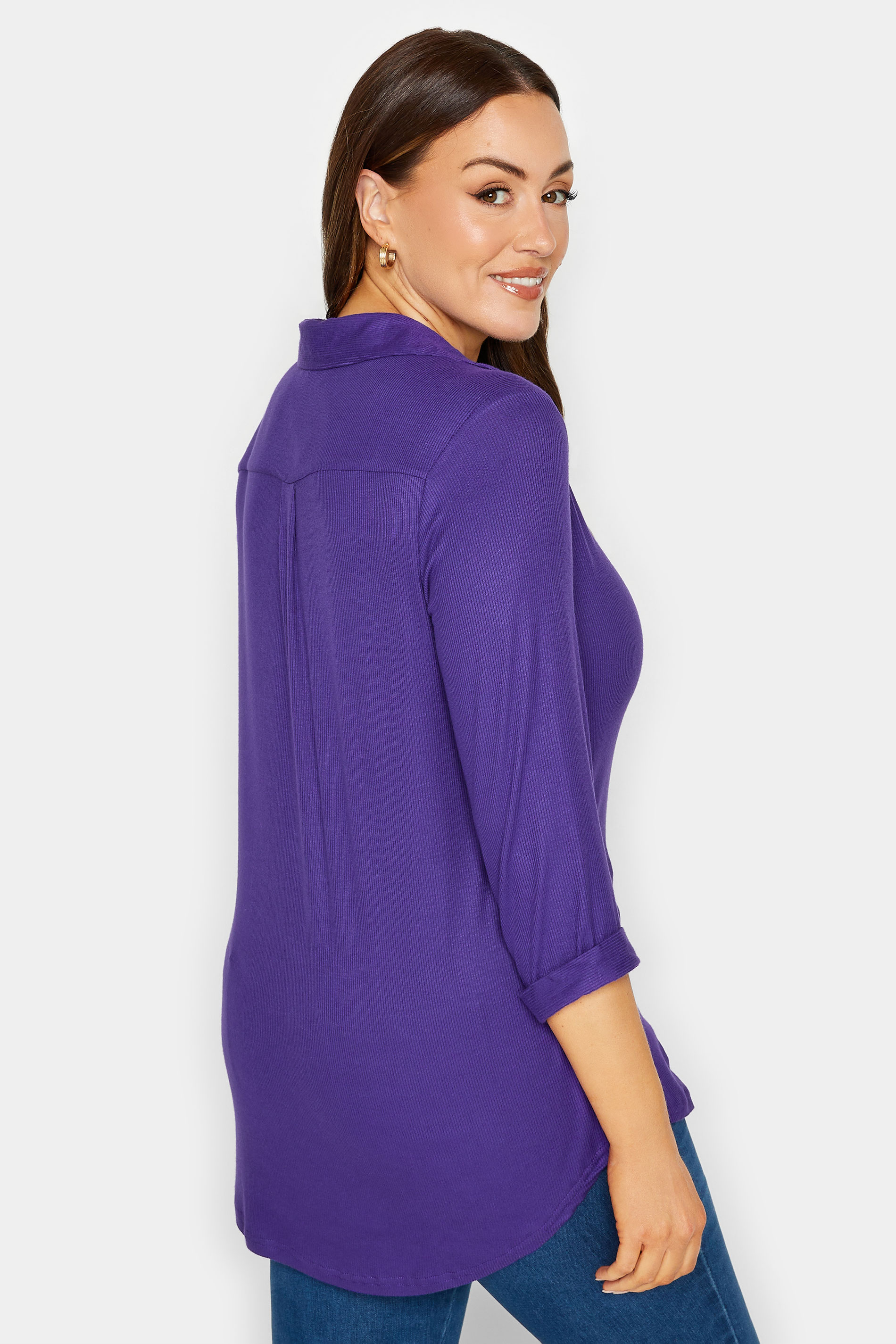 M&Co Purple V-Neck Half Placket Shirt | M&Co 3