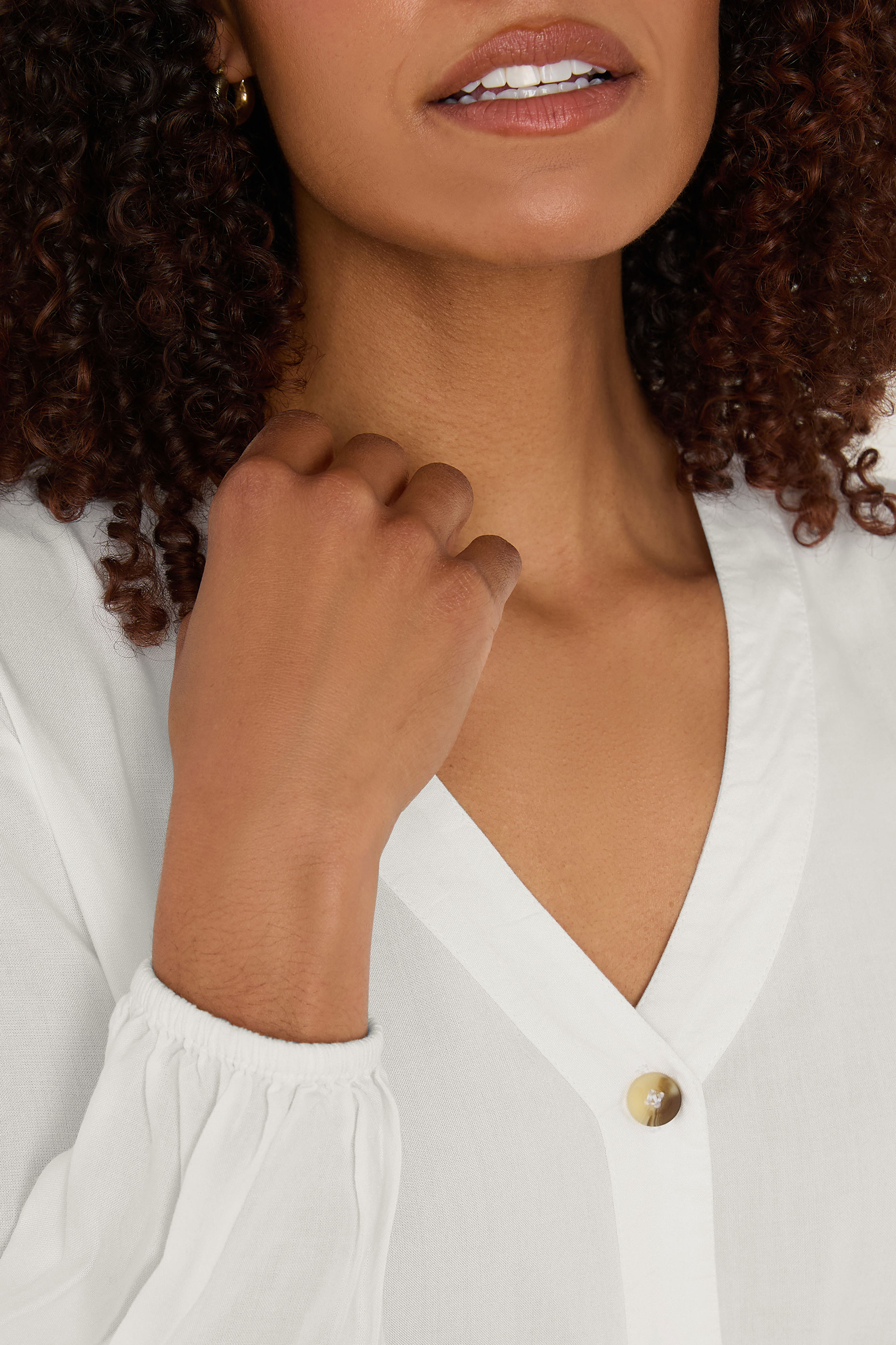 M&Co White Button Front Long Sleeve Blouse | M&Co 5