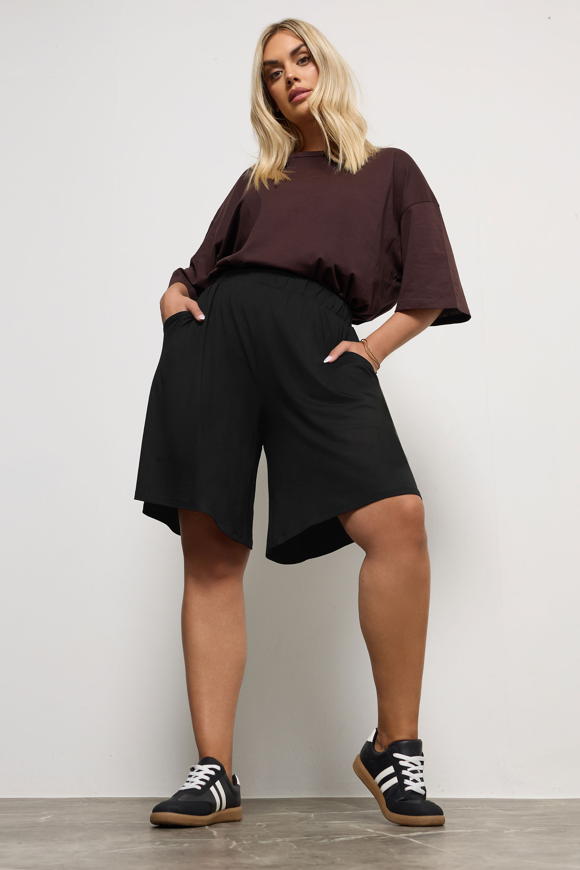 YOURS Plus Size Black Jersey Pull On Shorts | Yours Clothing 1