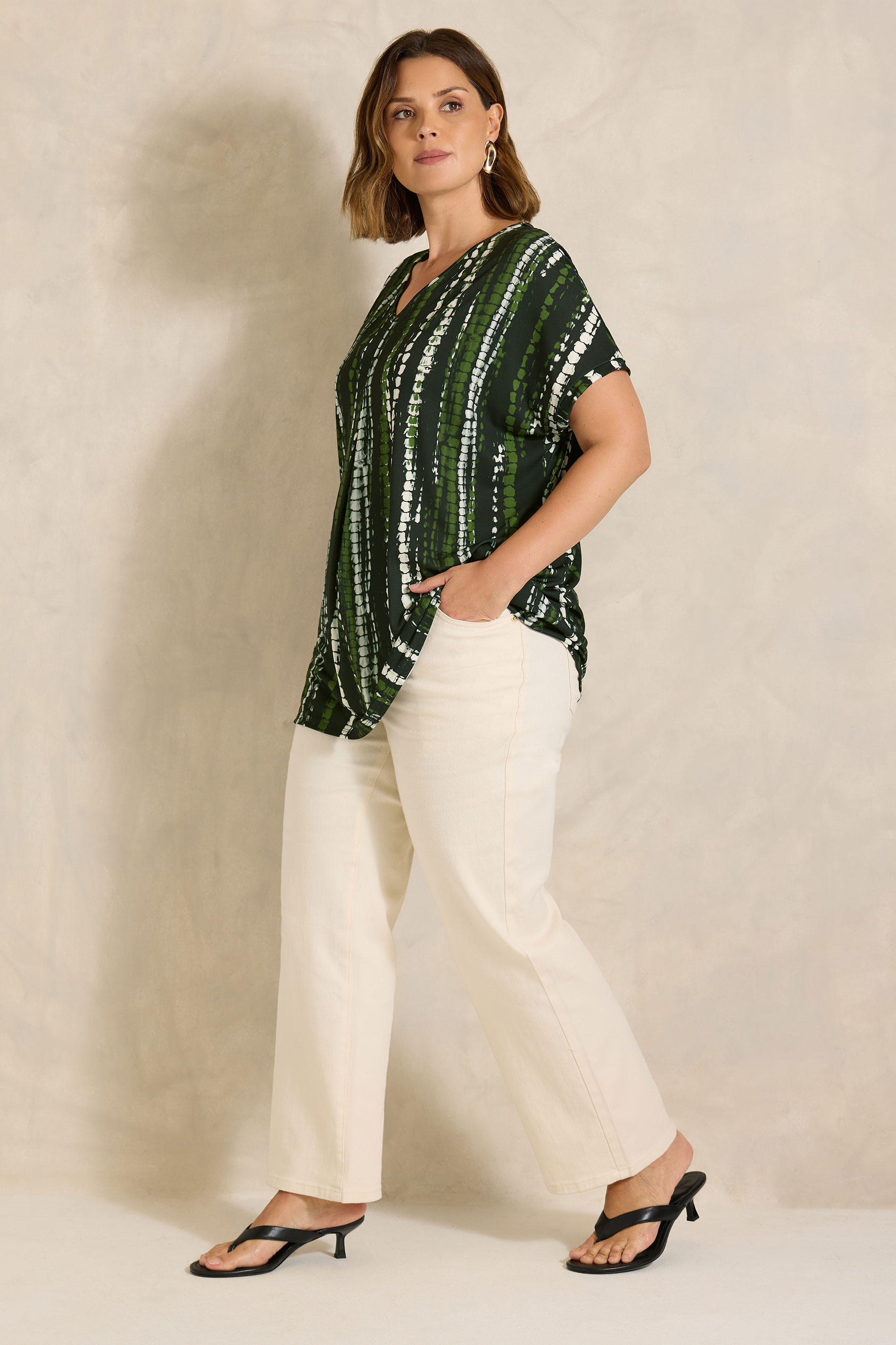 EVANS Plus Size Black & Khaki Tie Dye Swing Top | Evans 1