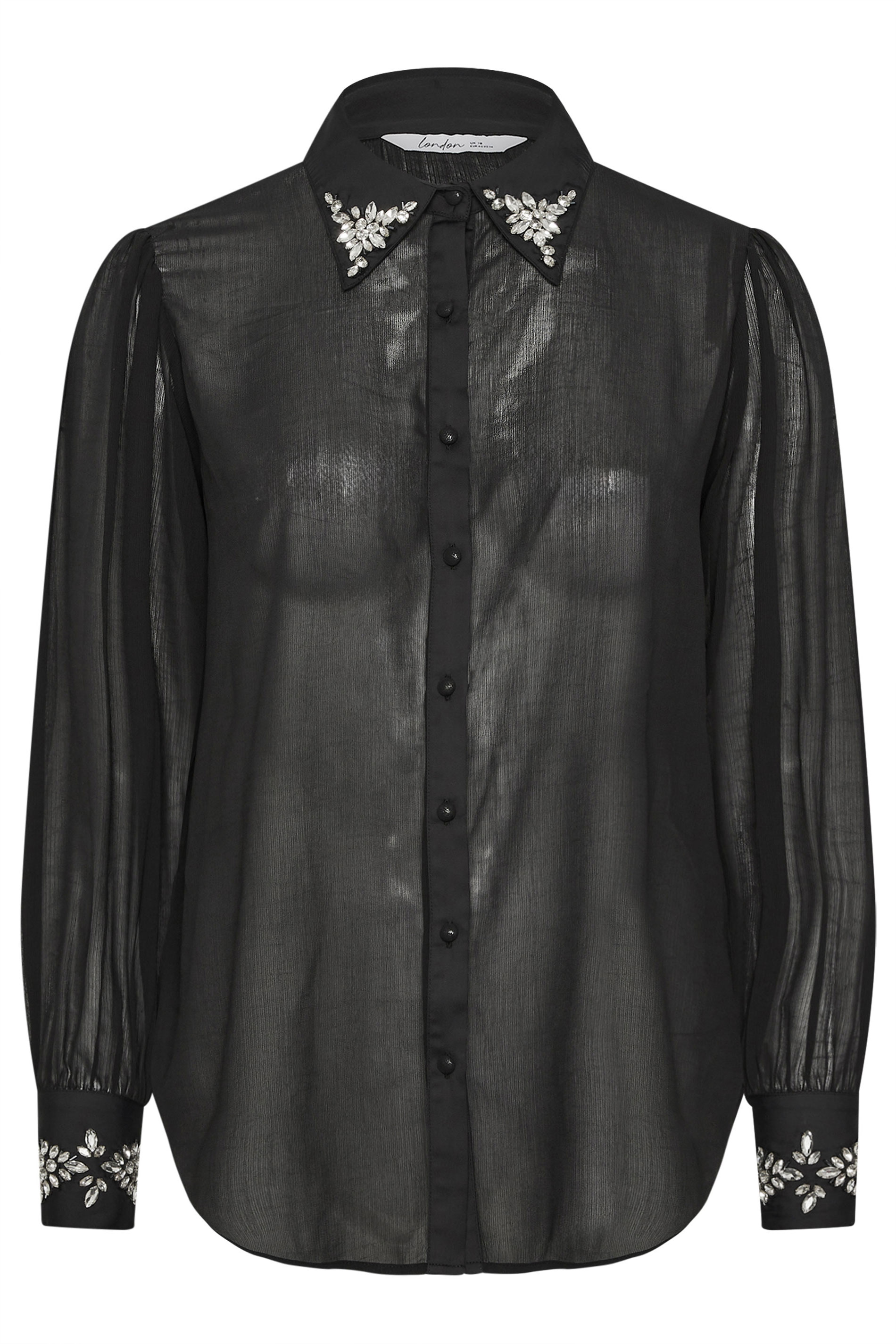 YOURS LONDON Plus Size Black Diamante Detail Shirt | Yours Clothing 6