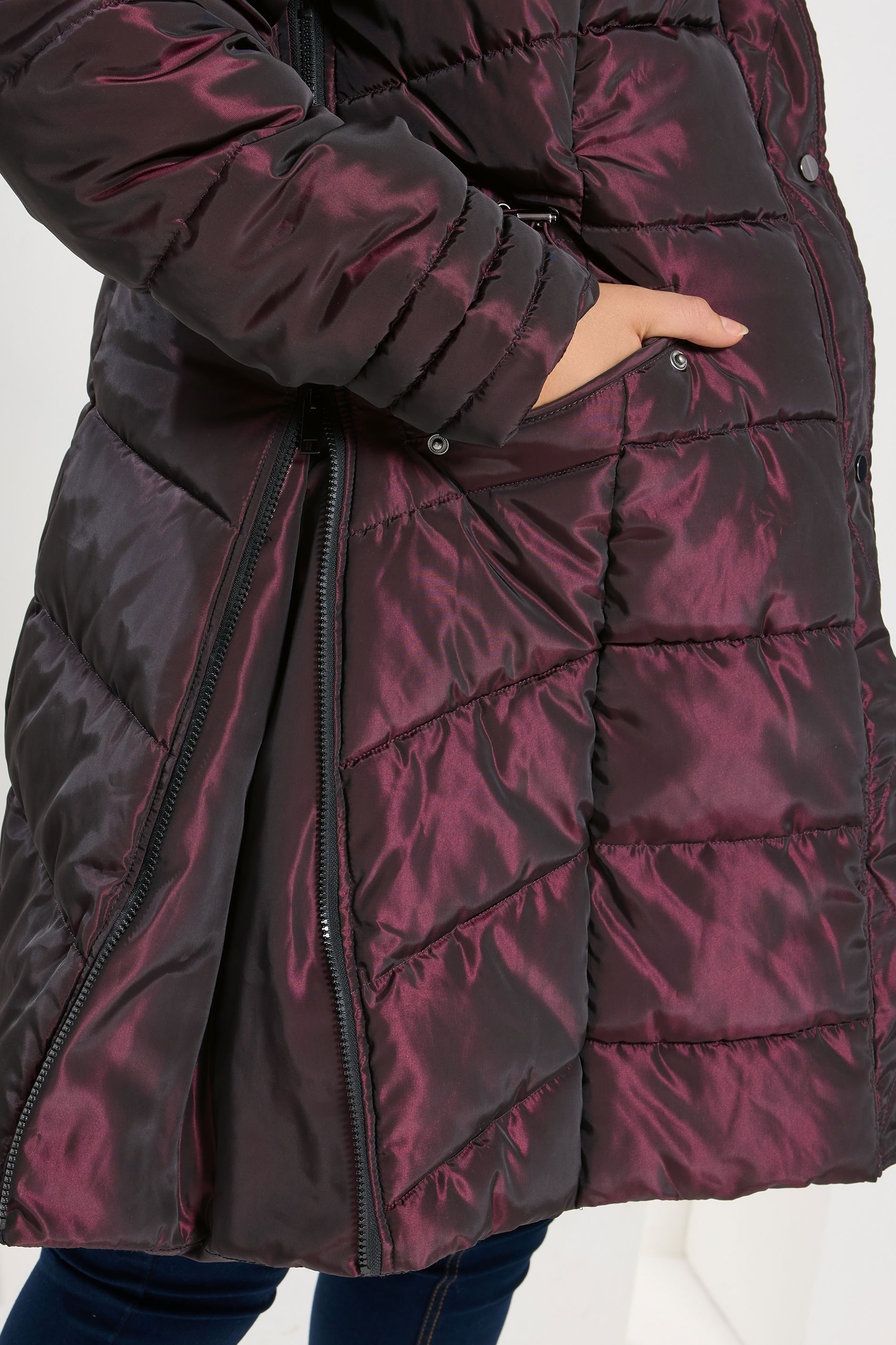 BUMP IT UP Maternity Plus Size Purple Panelled Puffer Midi Coat | Yours Clothing 4