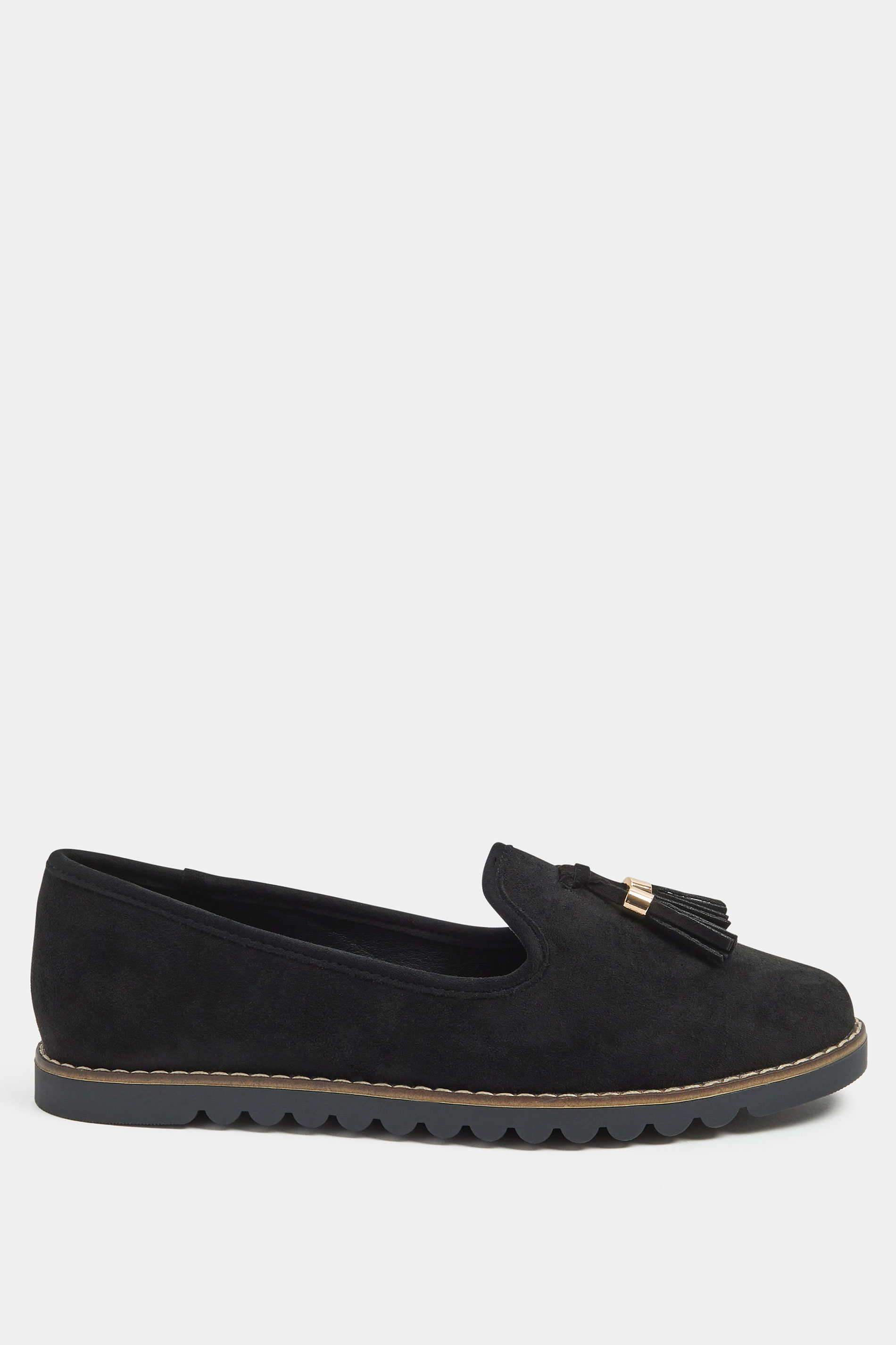 Black Faux Suede Tassel Slip On Loafers In Wide E Fit | Yours Clothing 2