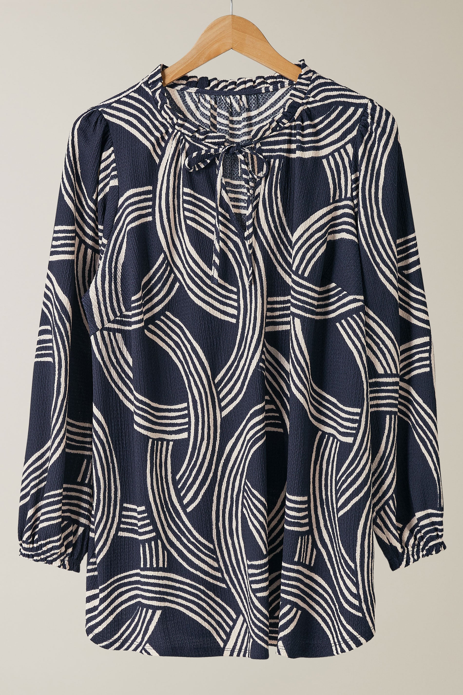 EVANS Plus Size Navy Blue Linear Print Jersey Crepe Blouse | Evans 6