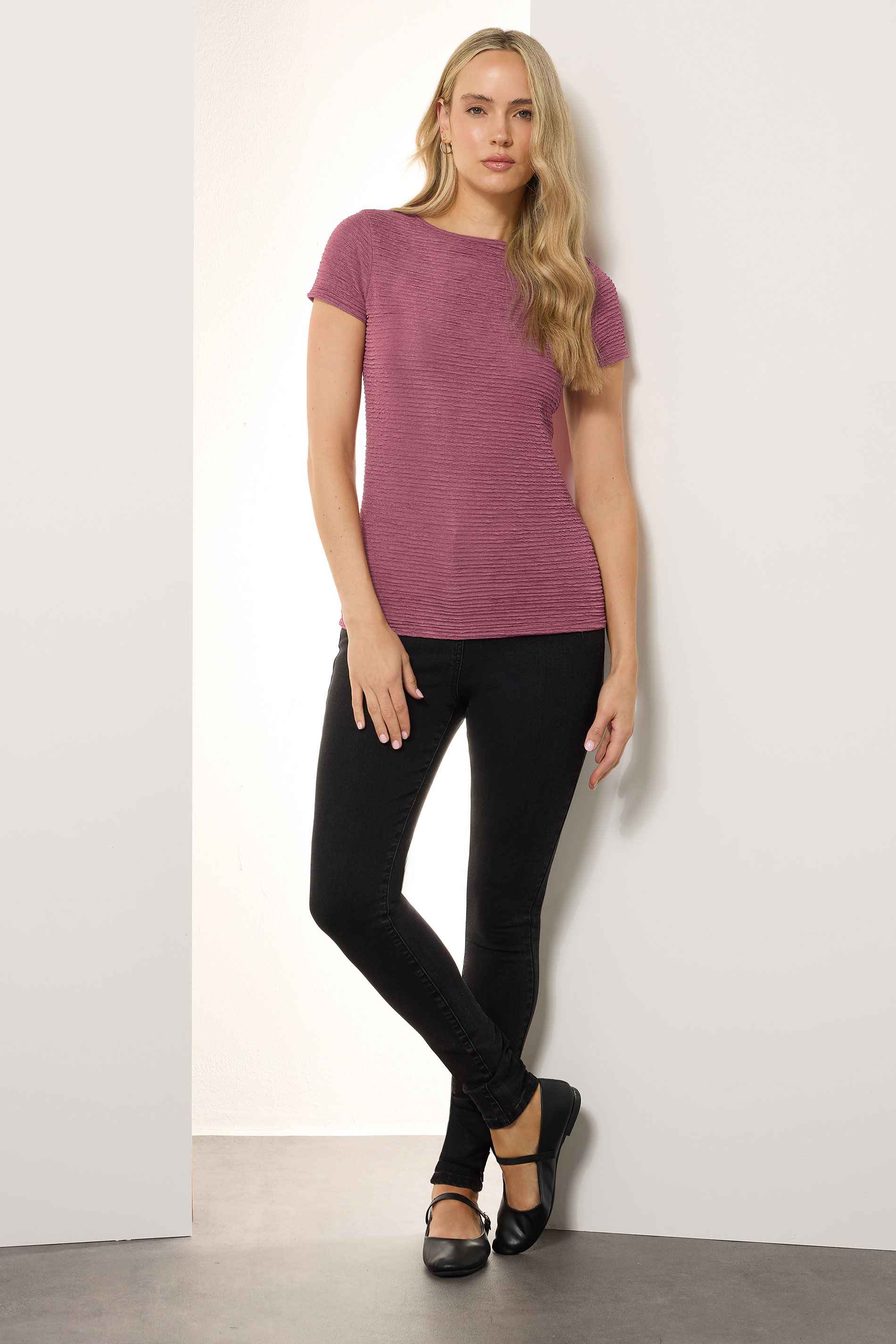 LTS Tall Blush Pink Textured Slash Neck Top | Long Tall Sally 1