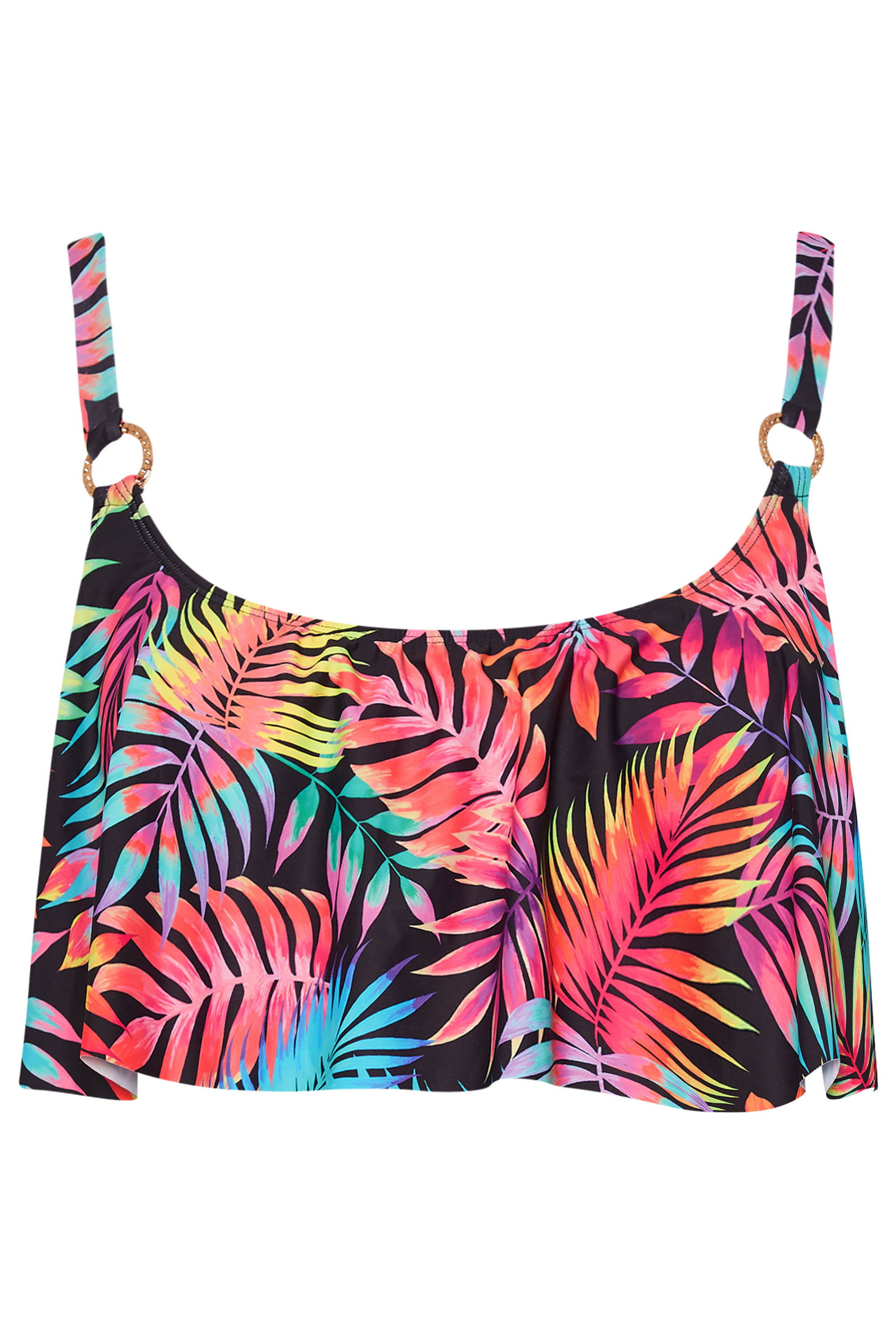 YOURS Plus Size Black Tropical Print Frill Bikini Top | Yours Clothing 8