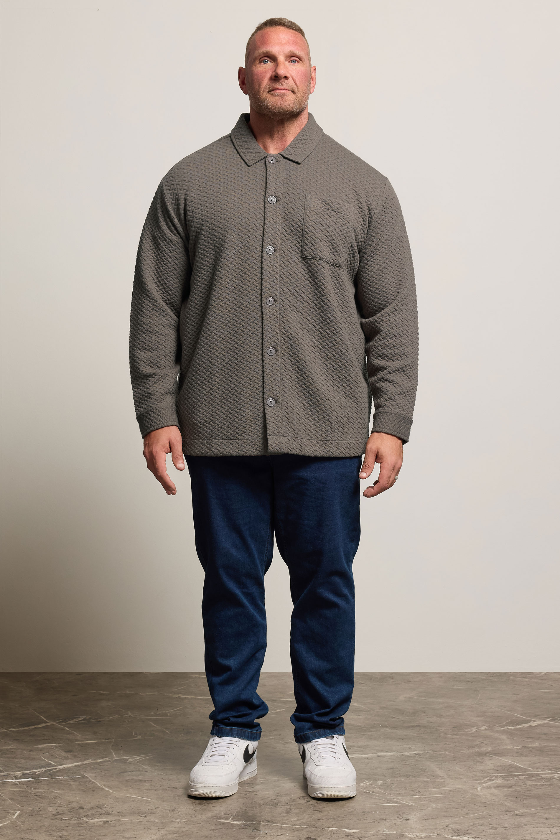 BadRhino Big & Tall Beige Brown Jersey Textured Overshirt | BadRhino 2