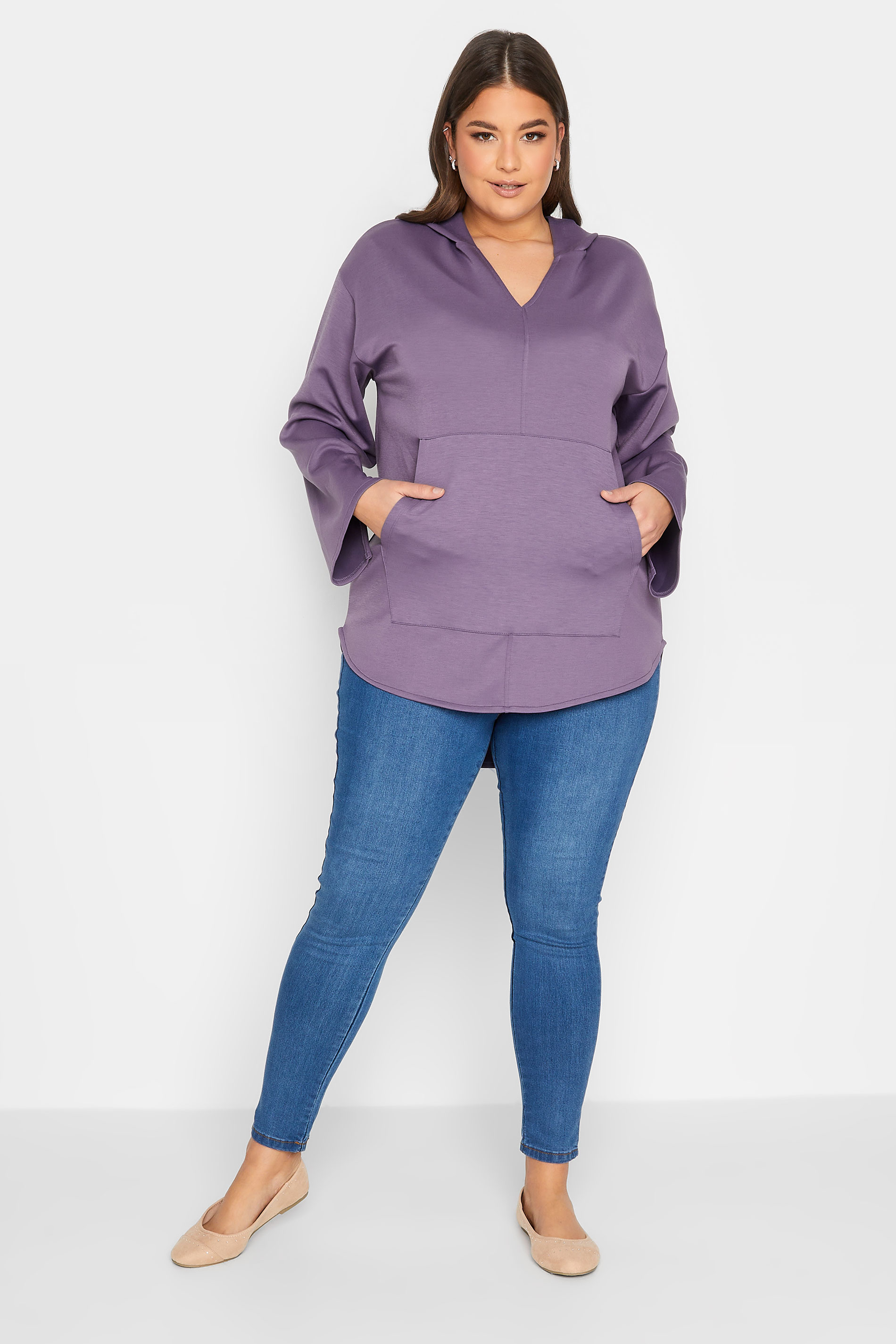 YOURS LUXURY Plus Size Purple V-Neck Jersey Hoodie | Yours Clothing  2