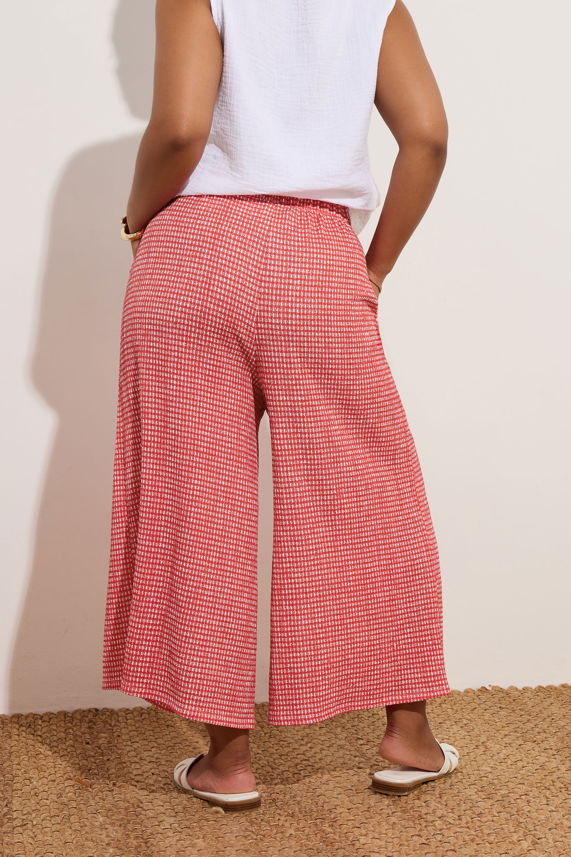YOURS Plus Size Red Gingham Crinkle Midaxi Culottes | Yours Clothing 2
