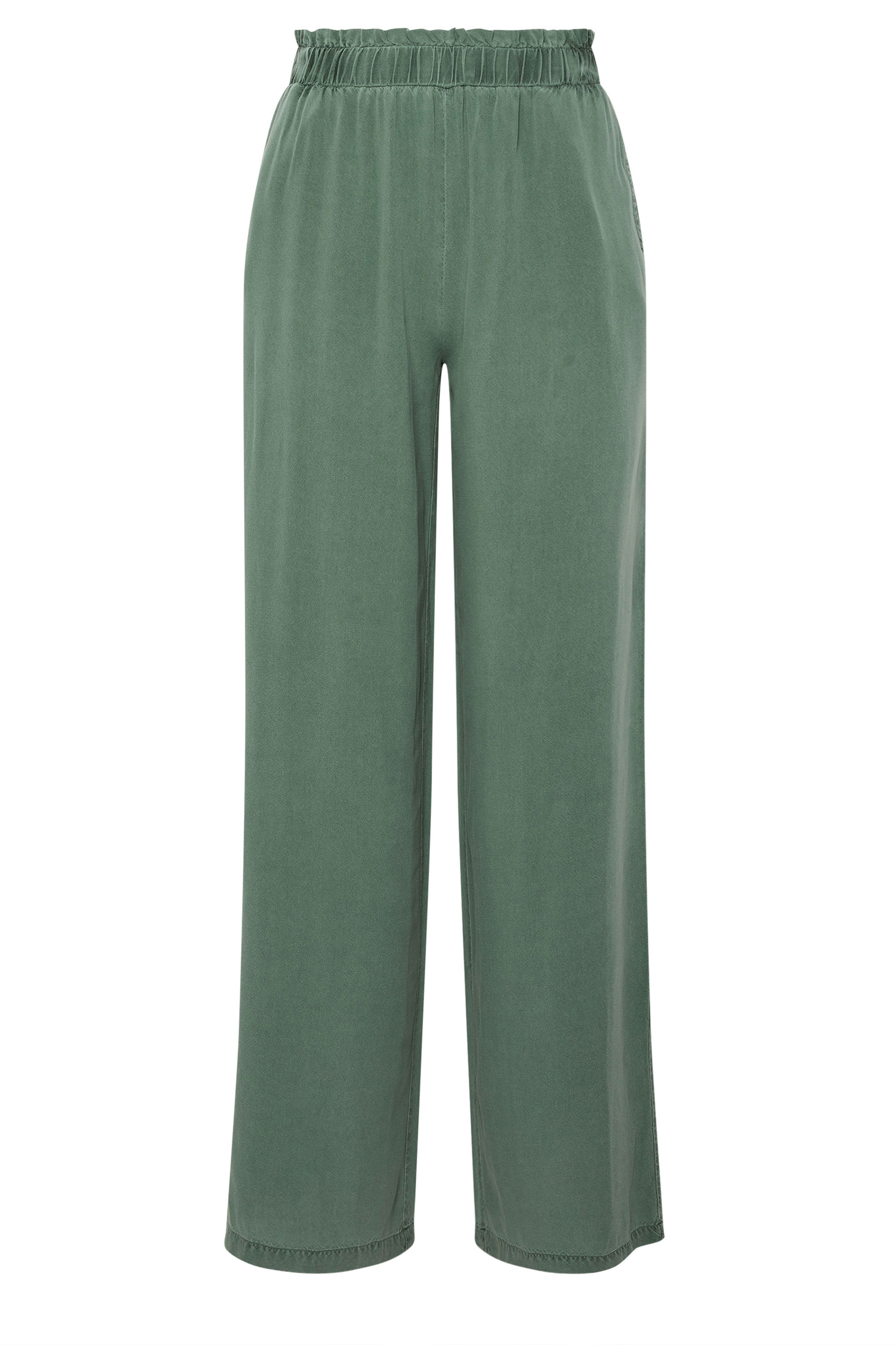 LTS Tall Khaki Green Acid Wash Wide Leg Trousers | Long Tall Sally 5
