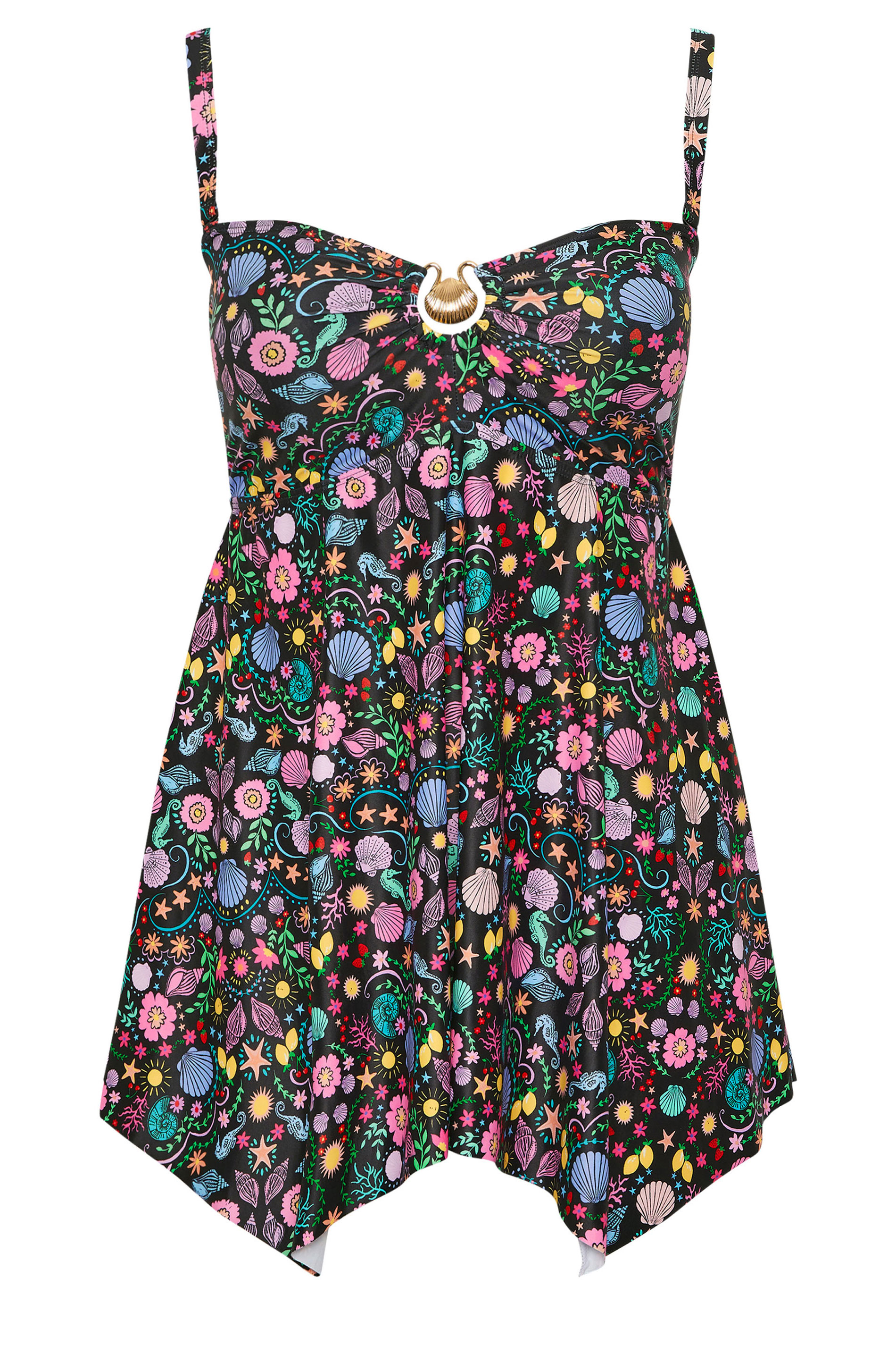 YOURS Plus Size Black Shell Print Tankini Top | Yours Clothing 7