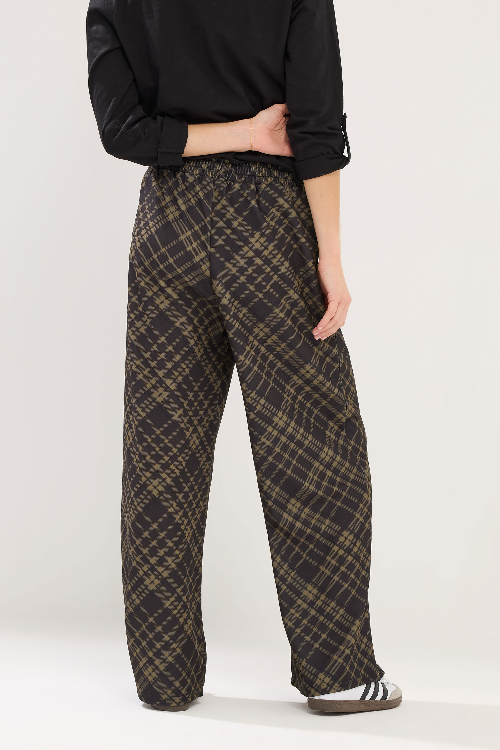 PixieGirl Petite Chocolate Brown Check Wide Leg Trousers | PixieGirl 2