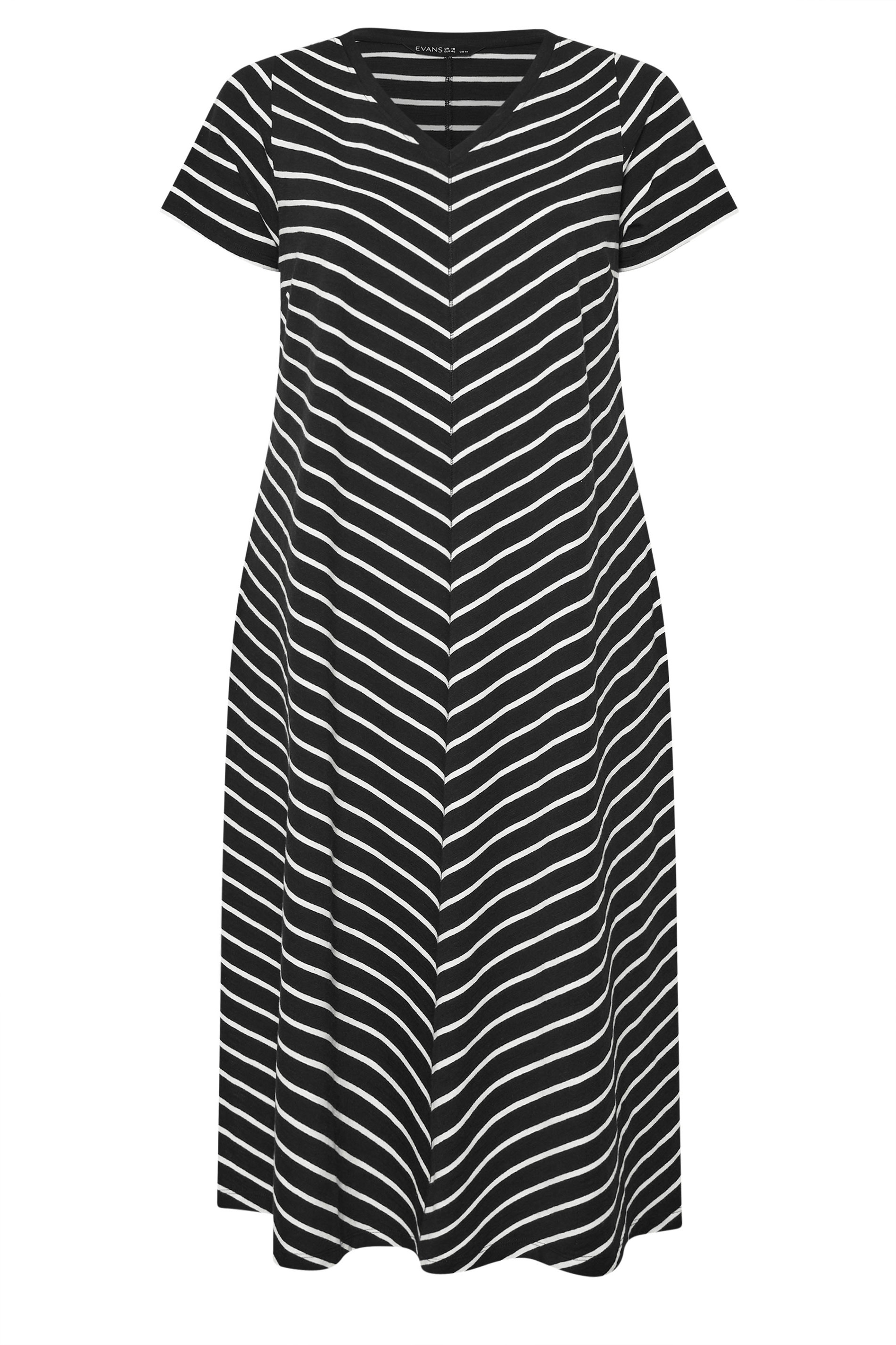 EVANS Plus Size Black Stripe Premium Cotton Dress | Evans 5