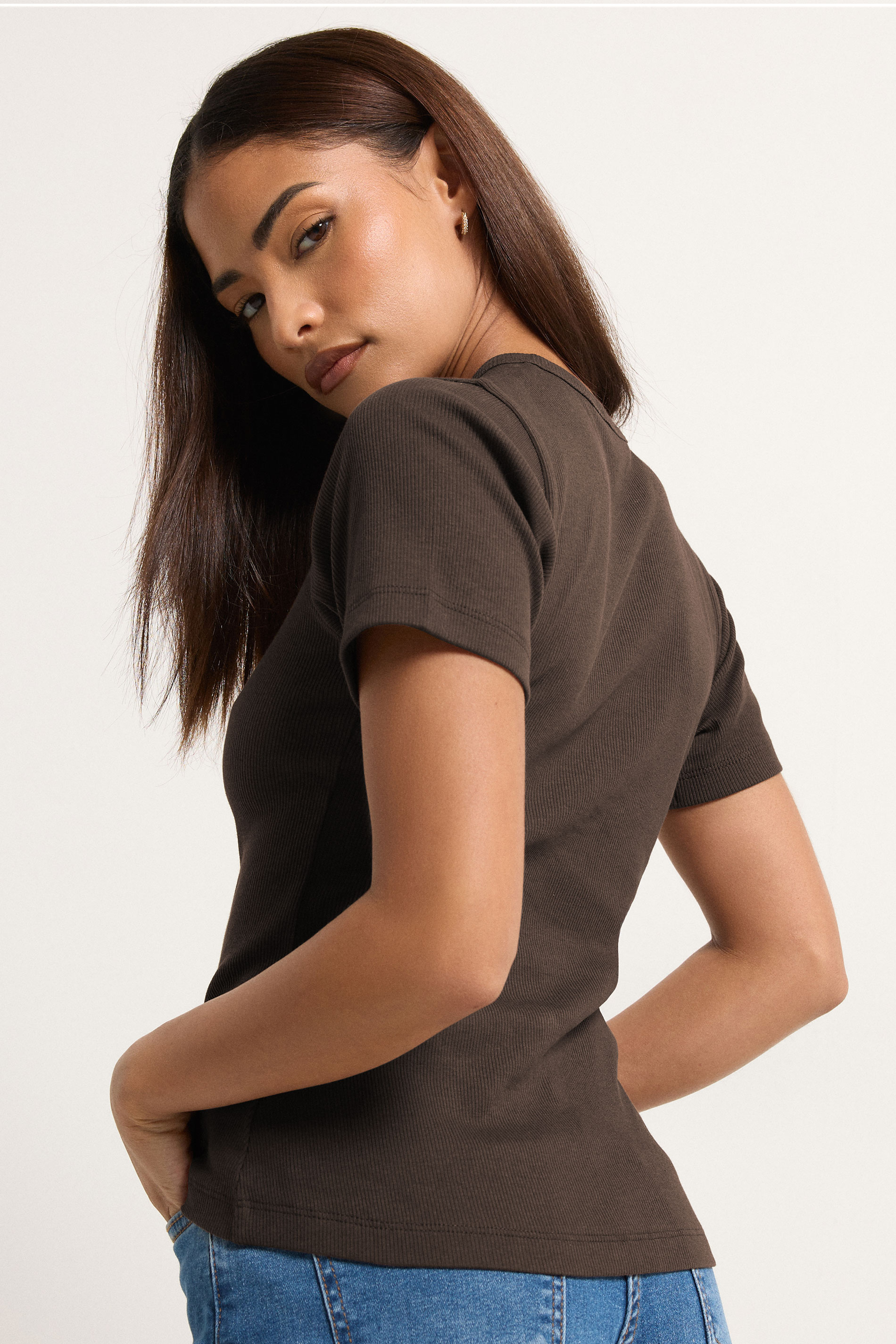 PixieGirl Petite Women's 2 PACK White and Chocolate Brown Ribbed Top | PixieGirl 5