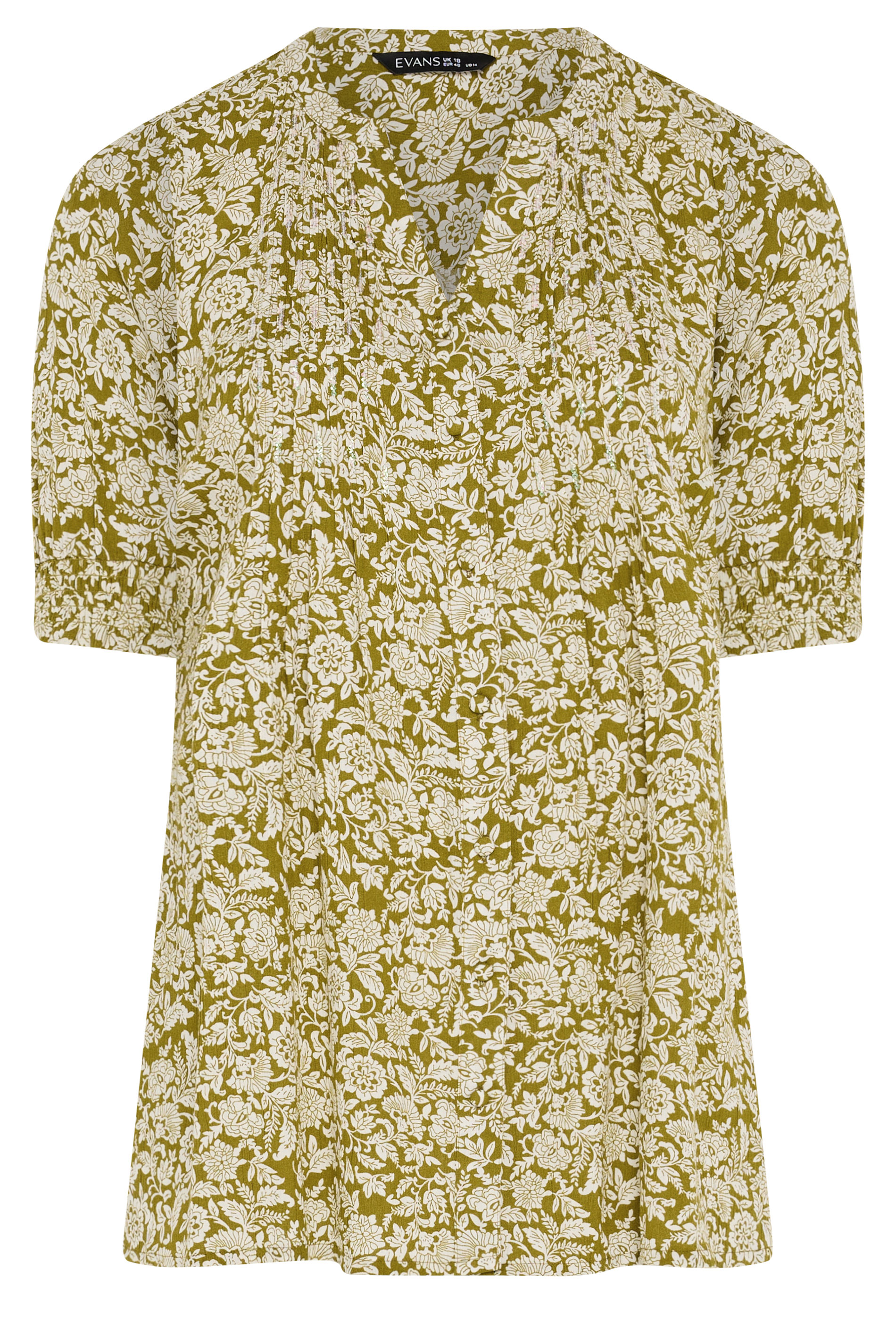 EVANS Plus Size Green Floral Pintuck Blouse | Evans 5