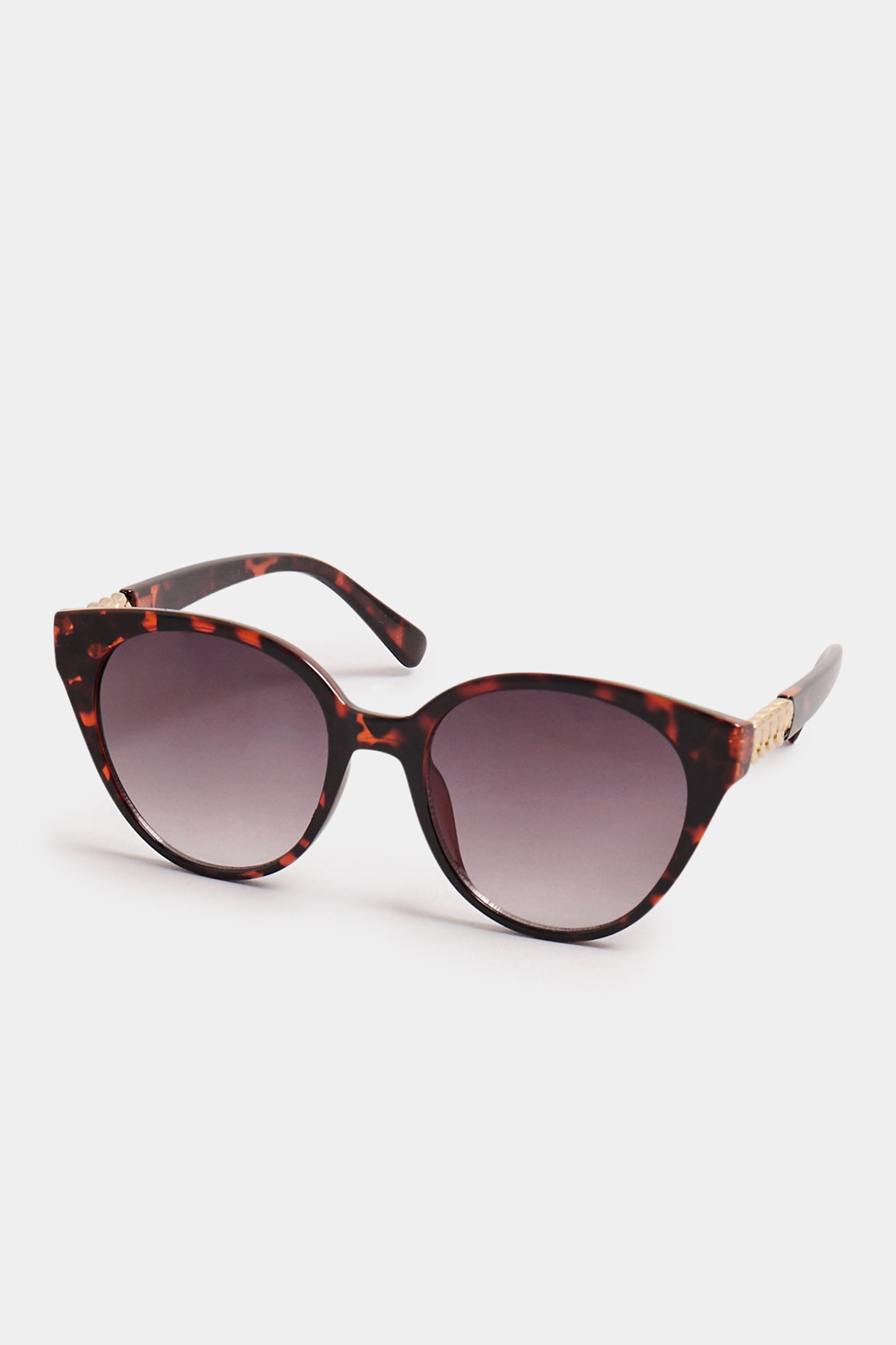 Brown Tortoiseshell Chain Arm Detail Sunglasses | Yours Clothing 3