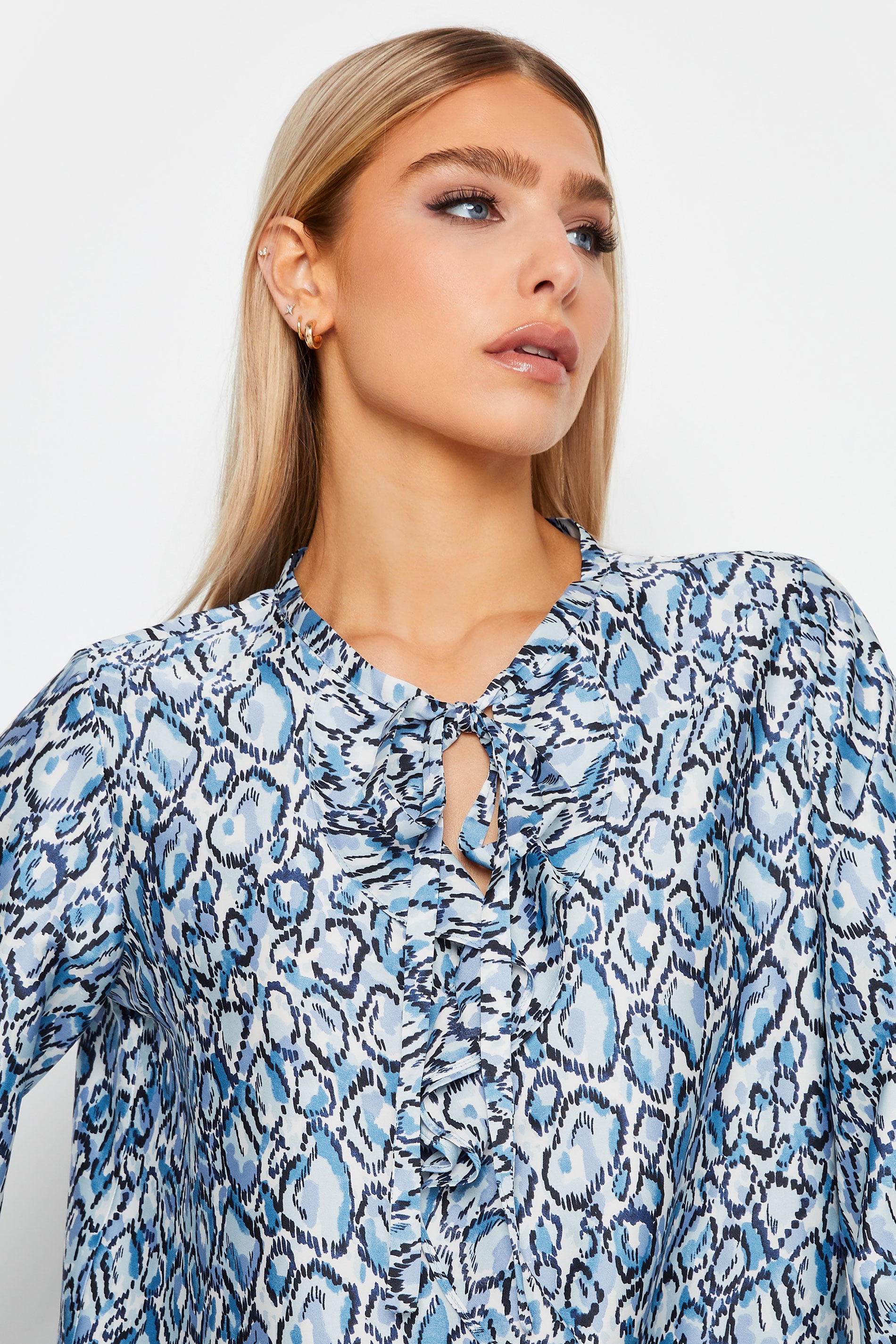 M&Co Blue Snake Print Tie Neck Blouse | M&Co 4