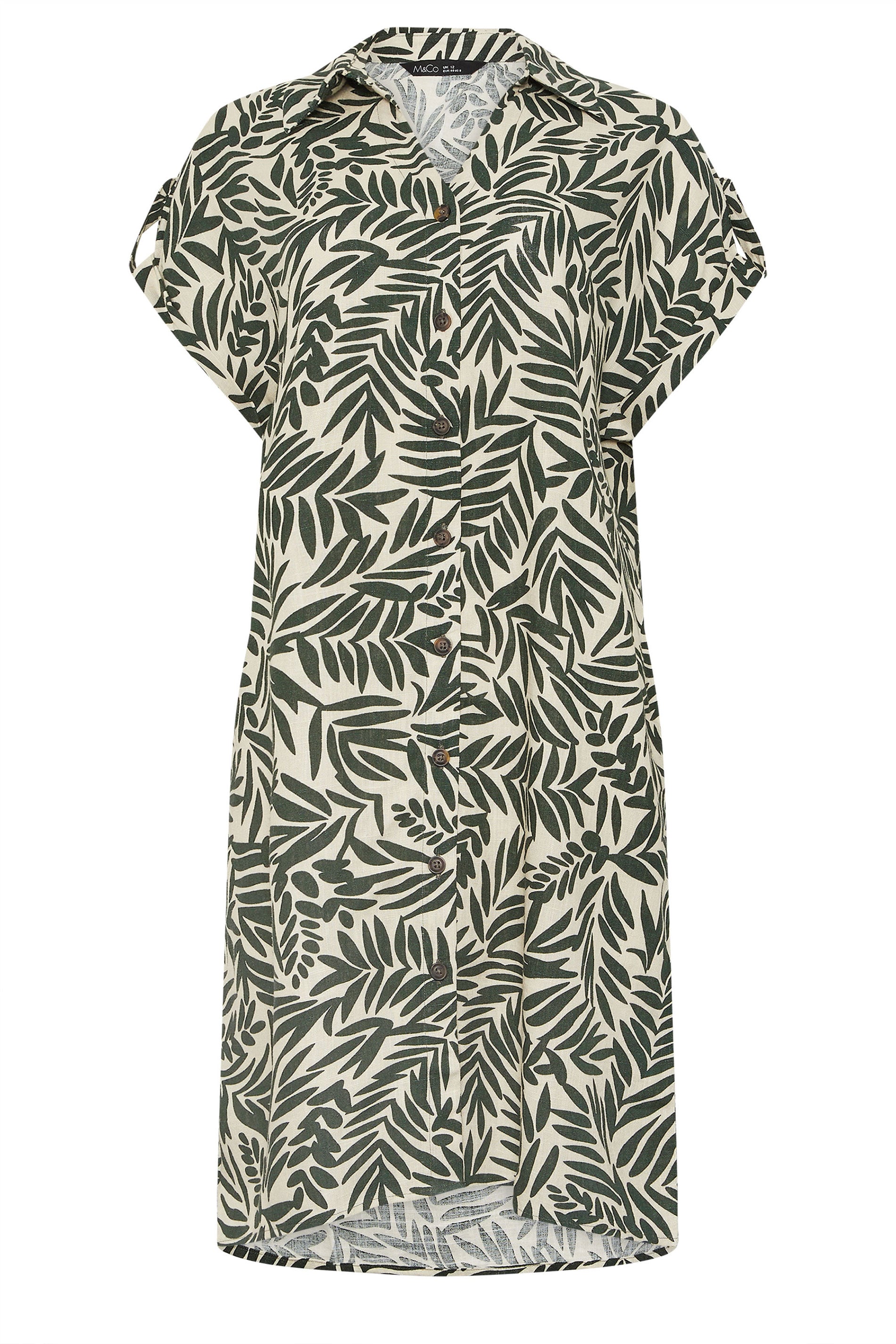 M&Co Stone Brown Leaf Print Relaxed Shirt Dress | M&Co