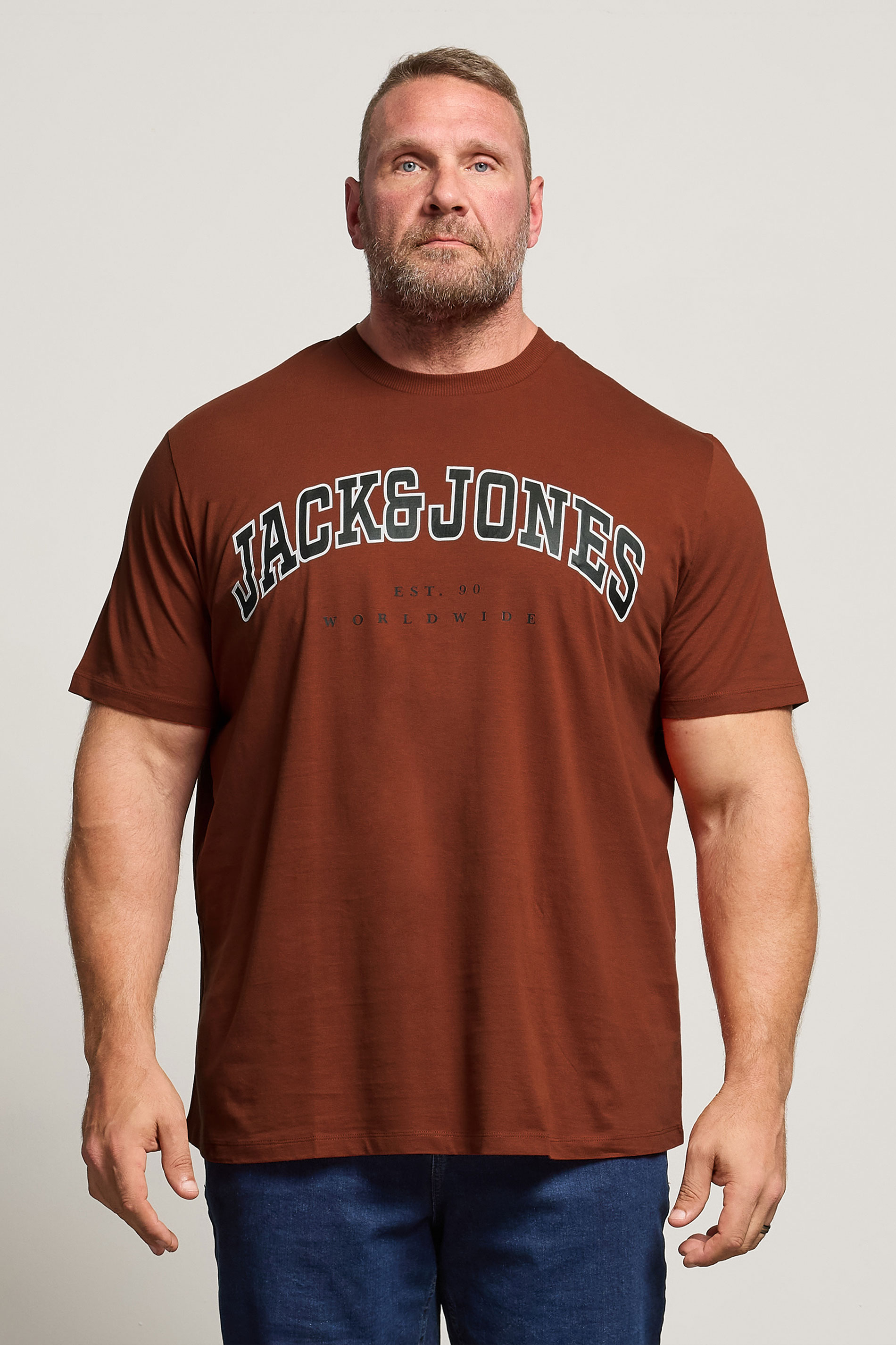 JACK & JONES Big & Tall Burnt Henna Red Varsity Logo T-Shirt | BadRhino 3