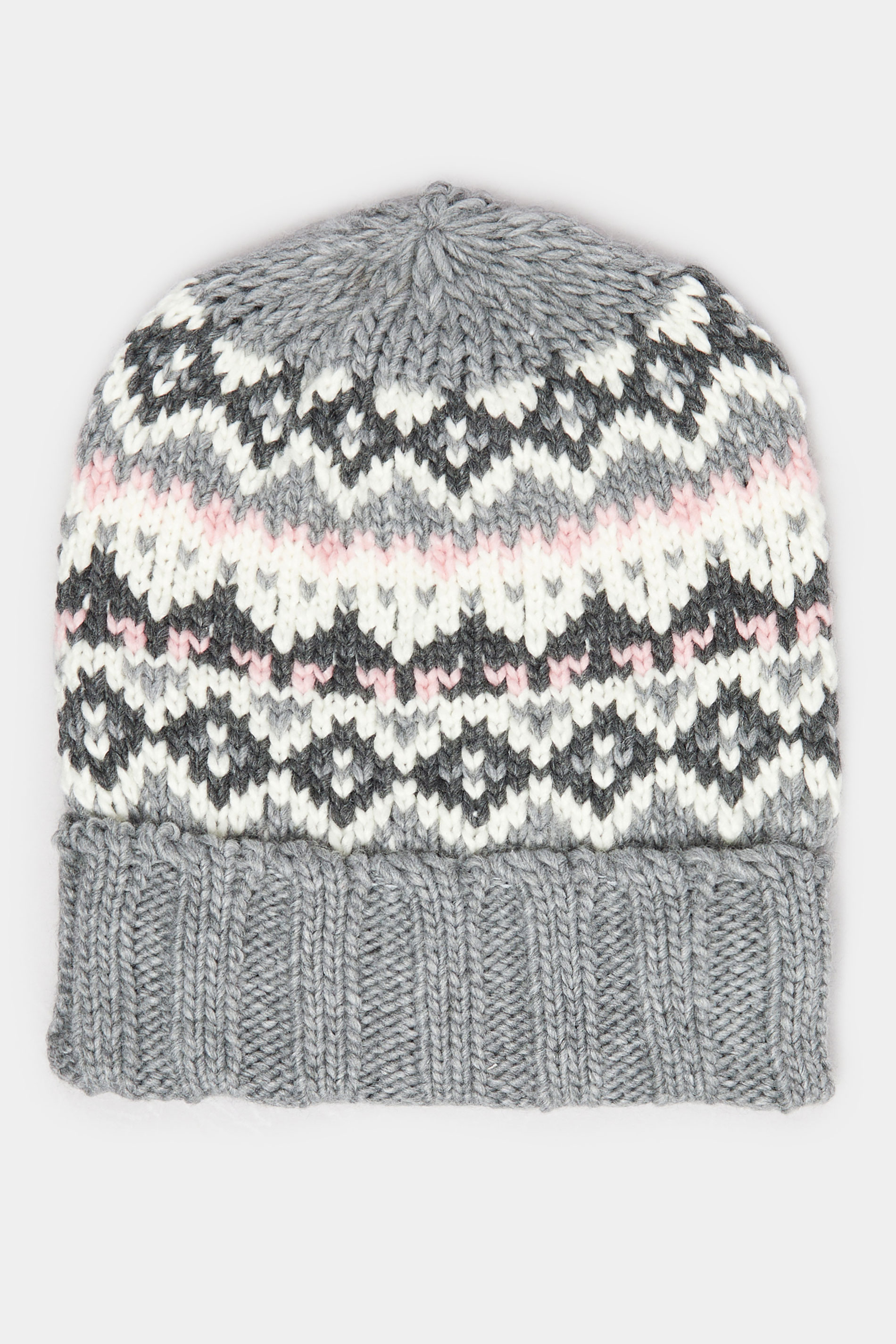 Grey Fairisle Beanie Hat | Yours Clothing 3
