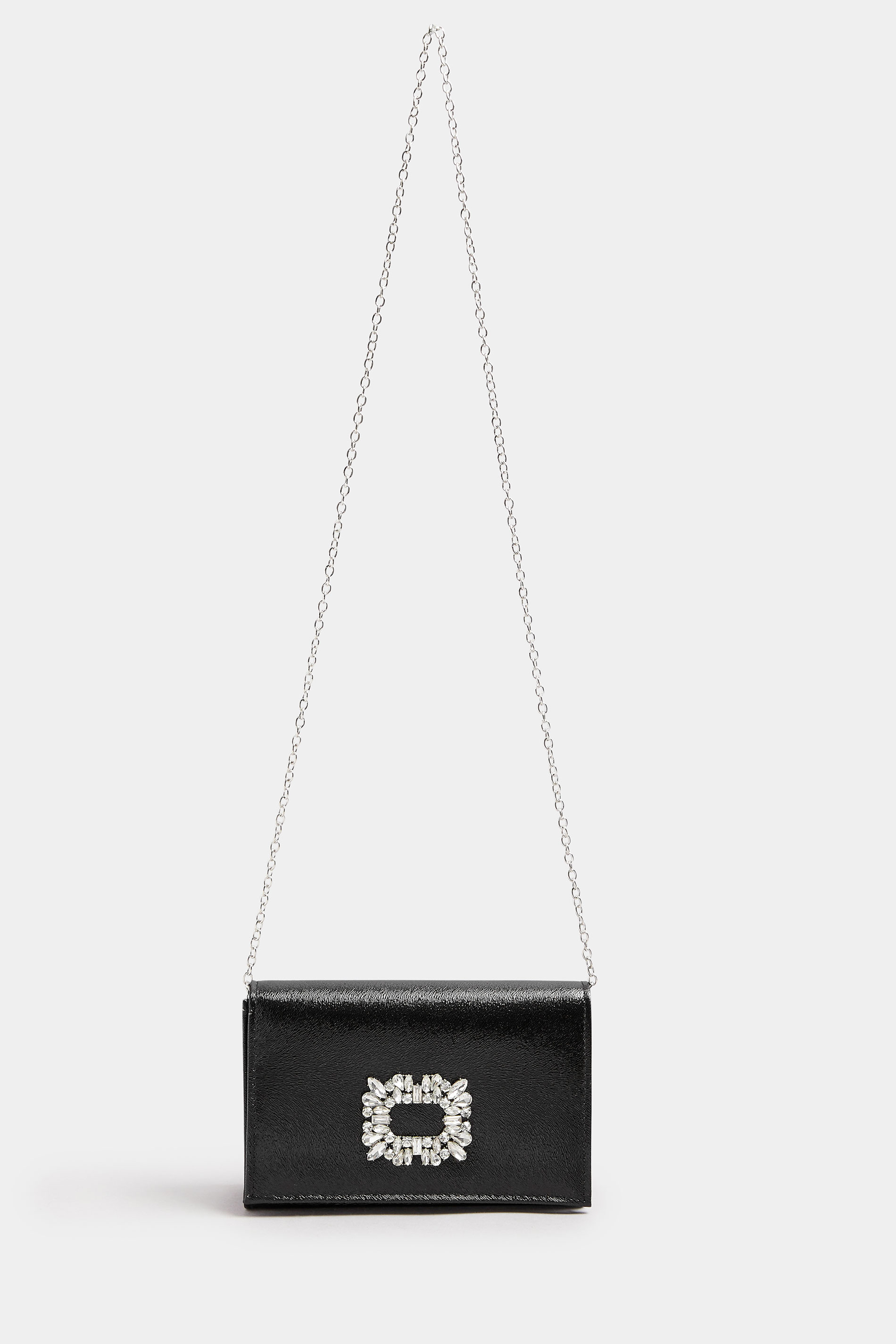 Black Faux Leather Diamante Buckle Clutch Bag | Yours Clothing 3
