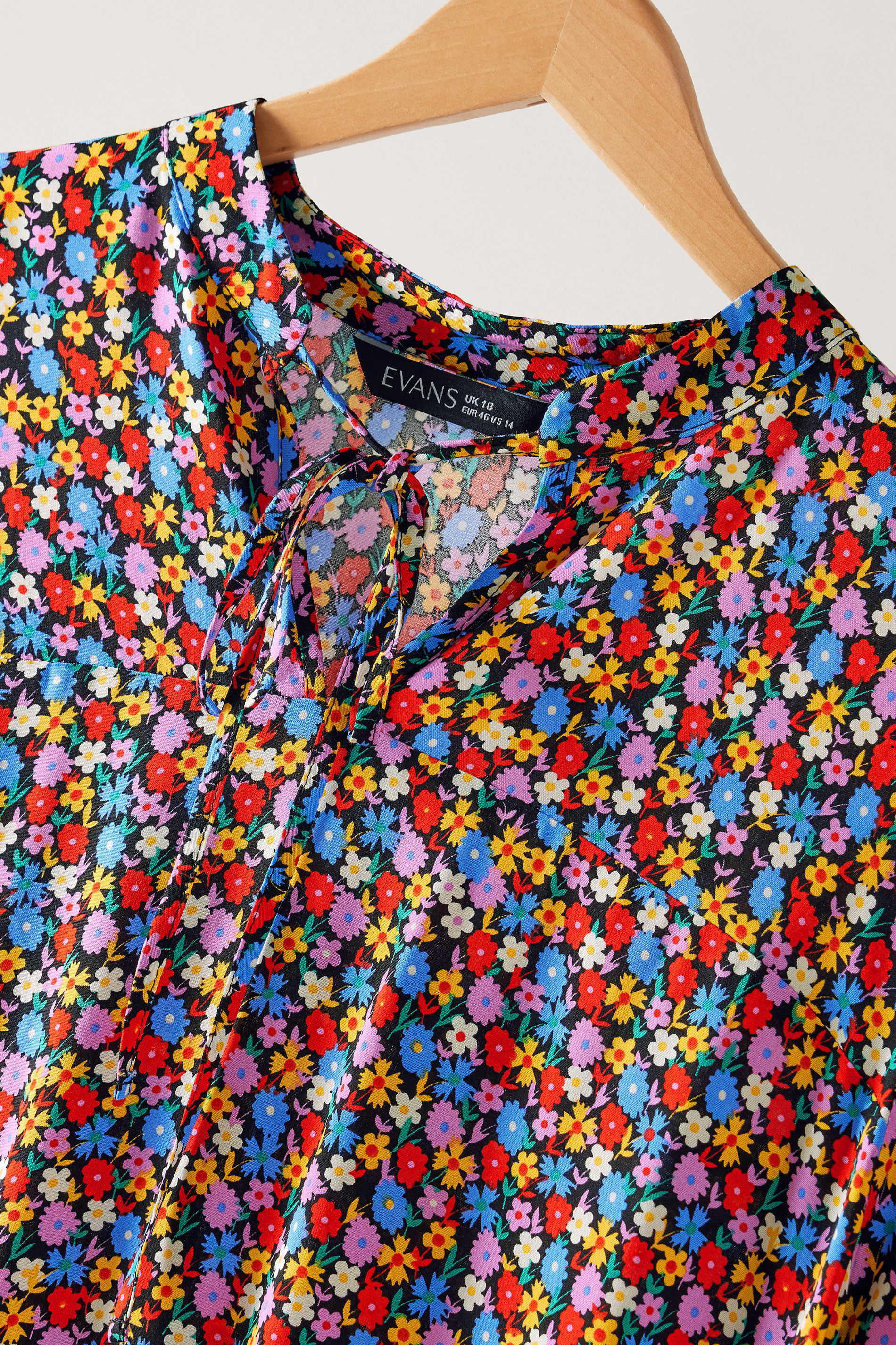 EVANS Plus Size Pink & Blue Floral Tie Neck Blouse | Evans 7