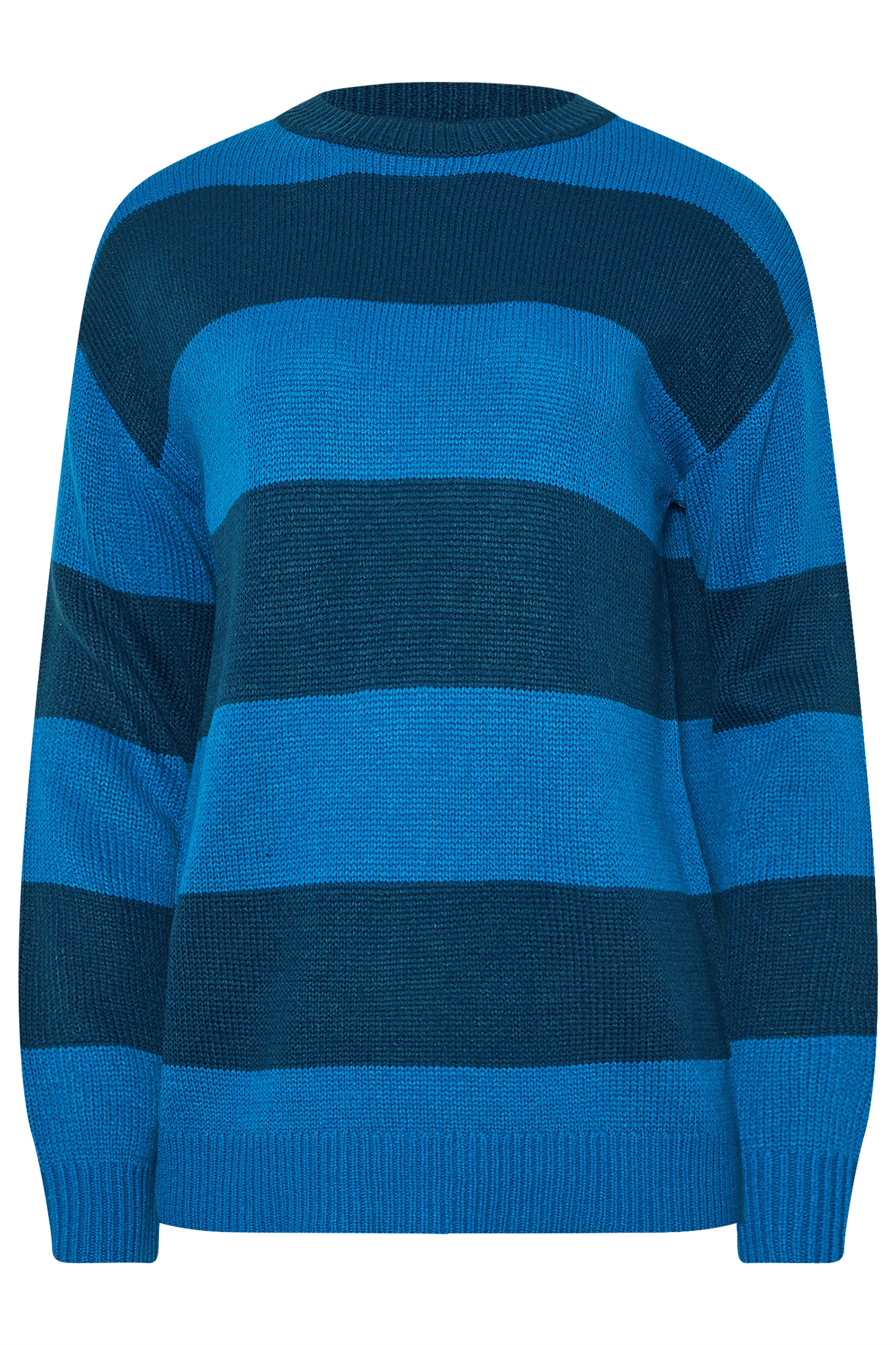 LTS Tall Blue Knitted Stripe Crew Neck Jumper | Long Tall Sally 5