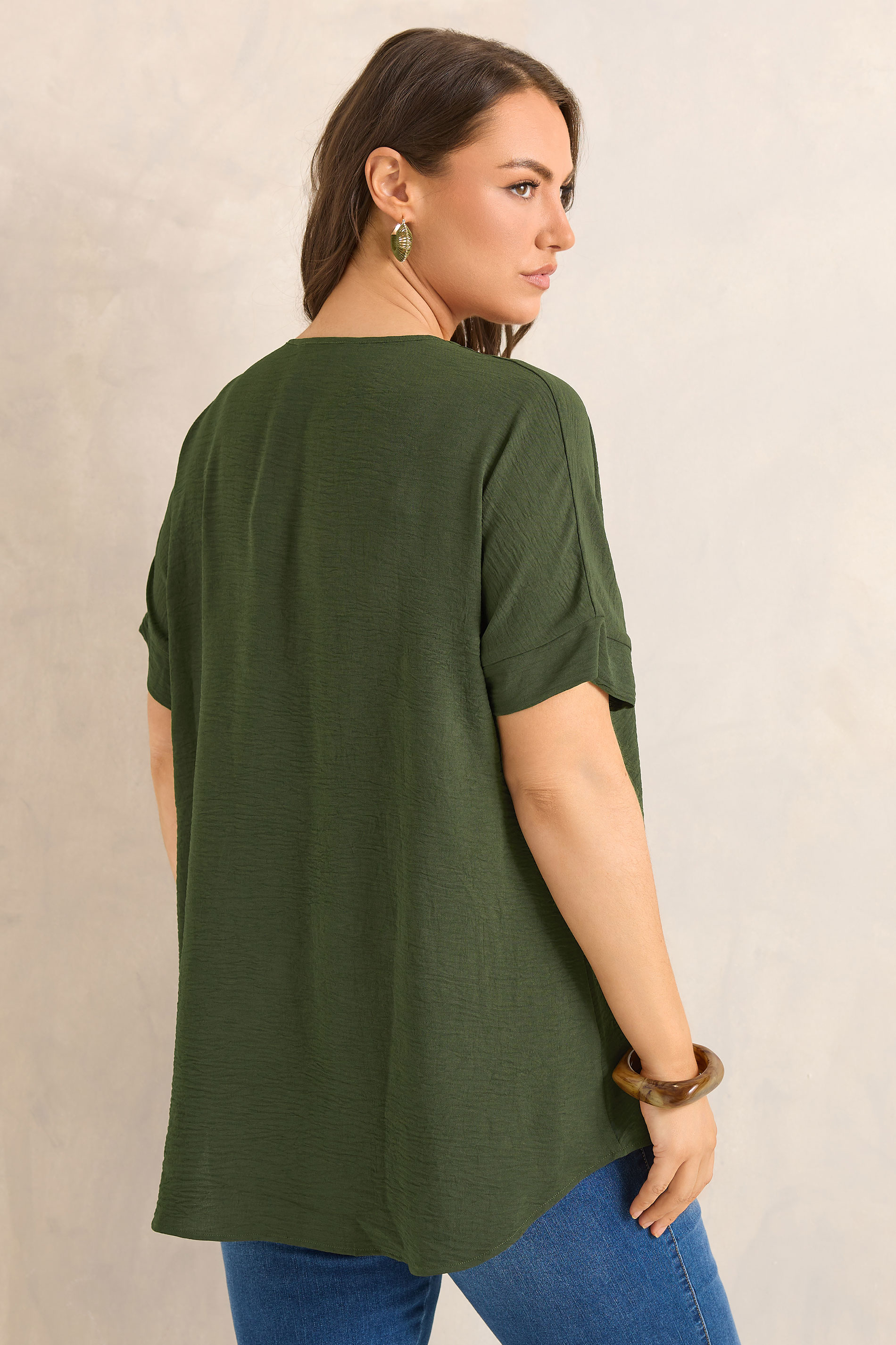 EVANS Curve Olive Green Front Pleat Blouse | Evans 2