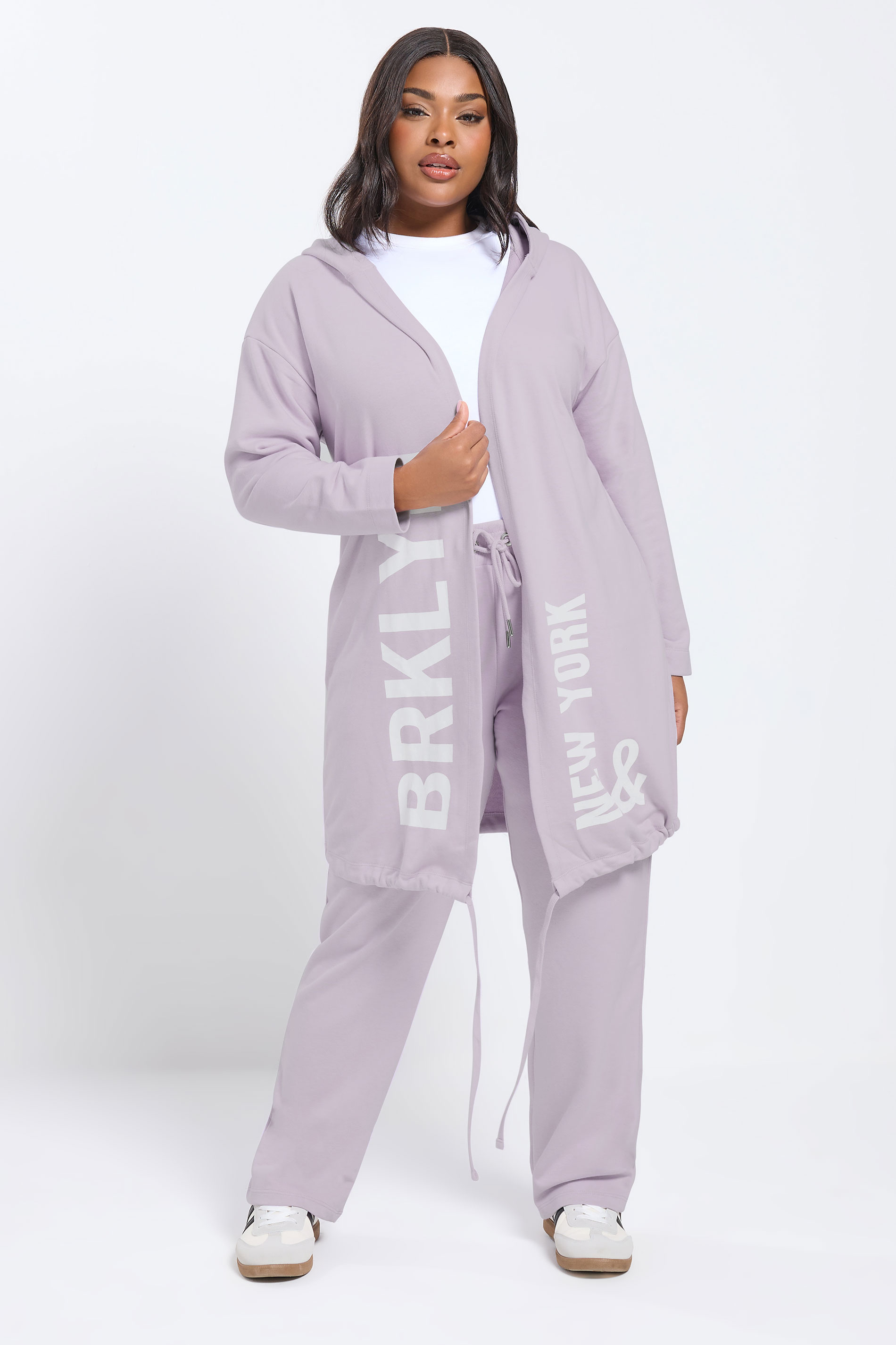 YOURS Plus Size Purple 'BRKLYN' Slogan Longline Hoodie | Yours Clothing  1