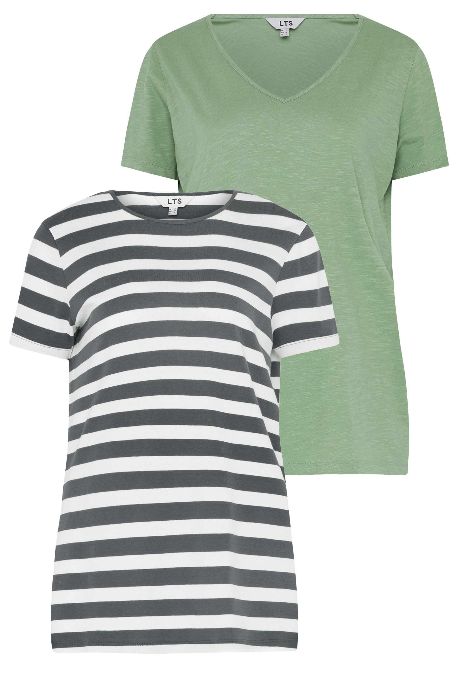 LTS Tall 2 PACK Green & Grey Stripe Cotton T-Shirt | Long Tall Sally 7